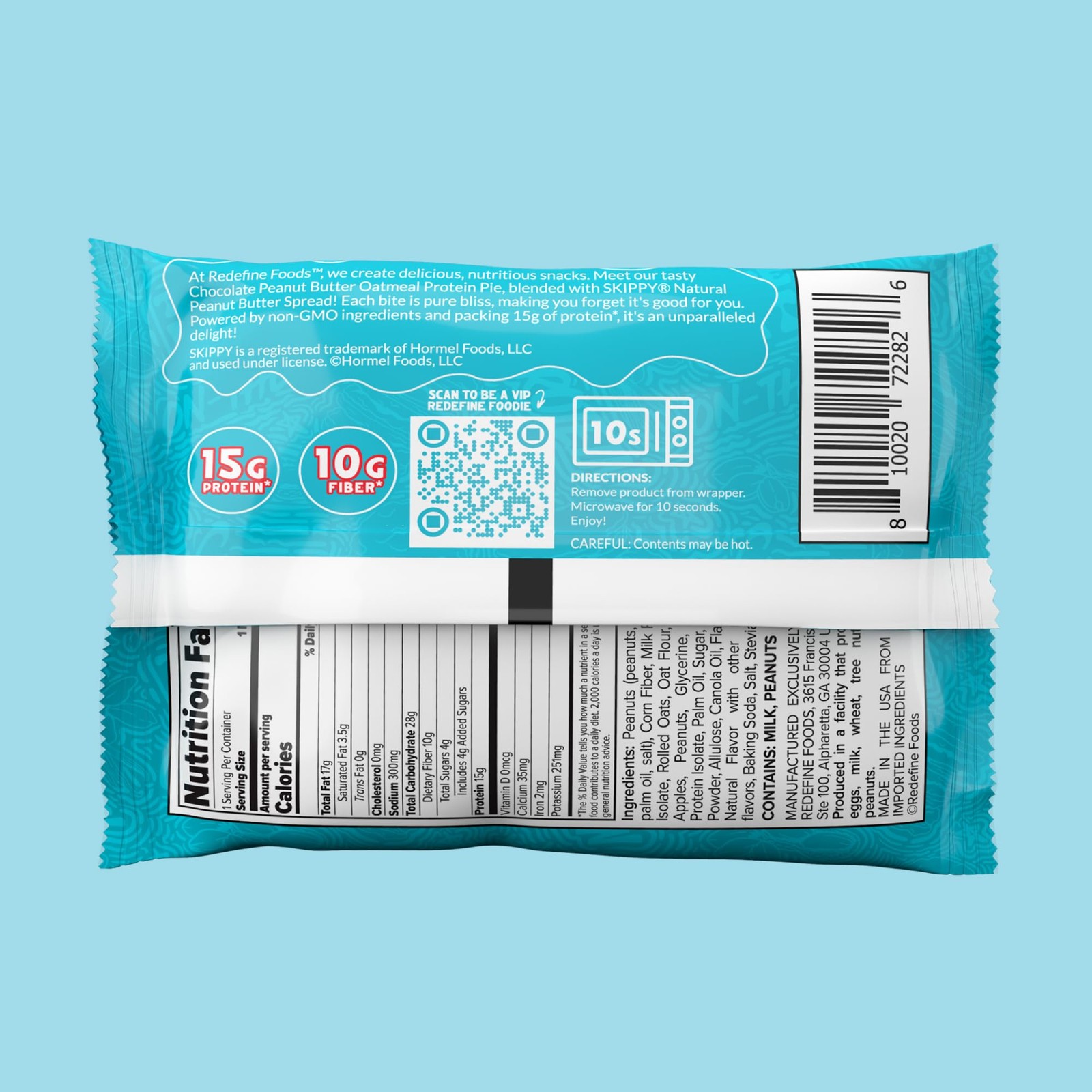 Redefine Foods Oatmeal Protein Pie SKIPPY Chocolate 8 Count 15g Protein Per Serv