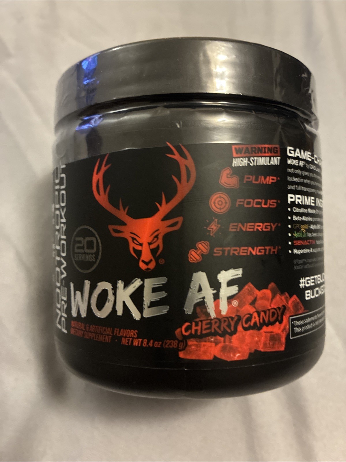 Bucked Up Woke AF Cherry Candy Nootropic Pre-Workout Powder 20 Servings Exp02/2