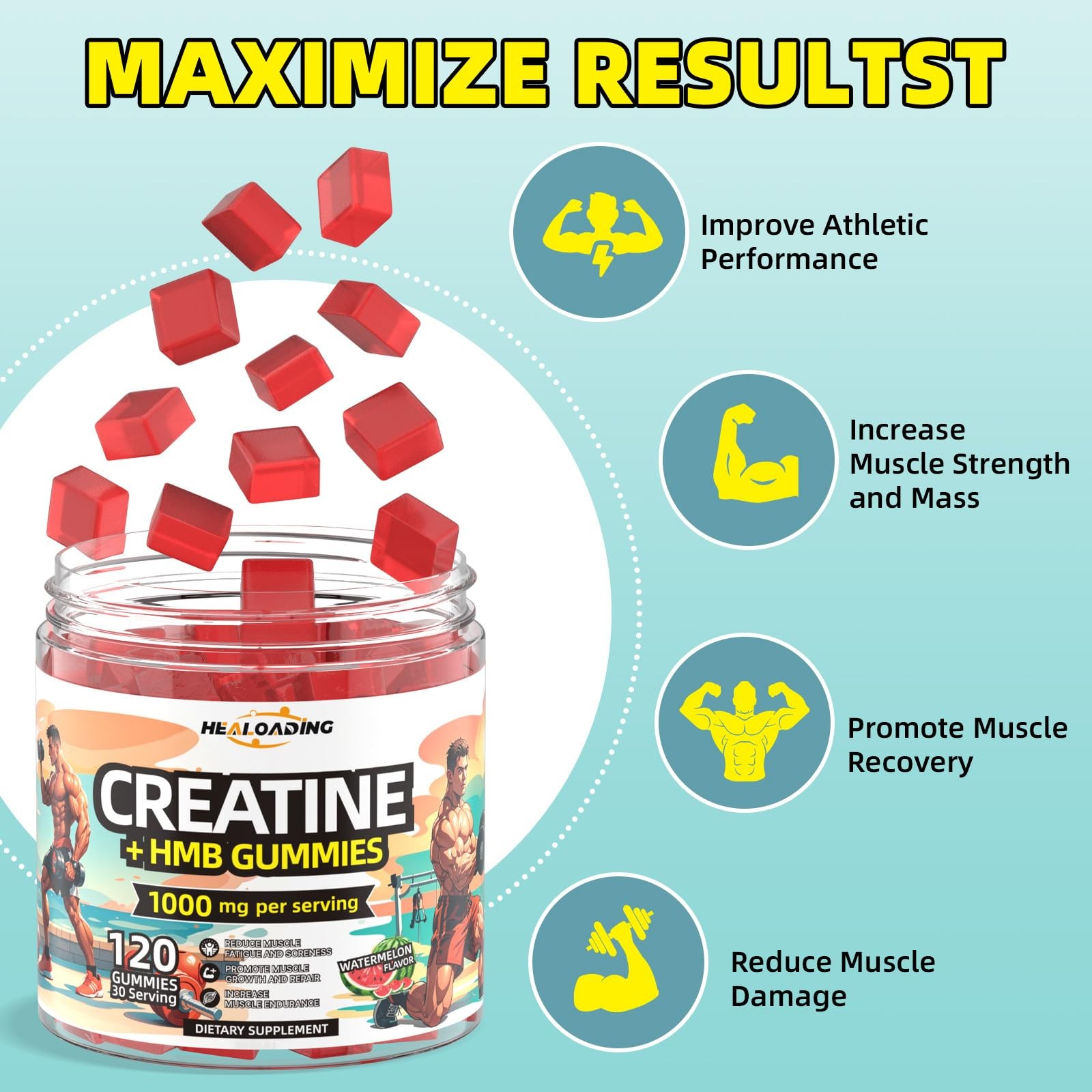 HEALOADING Creatine Monohydrate Gummies HMB Supplements for Men Creatine and…