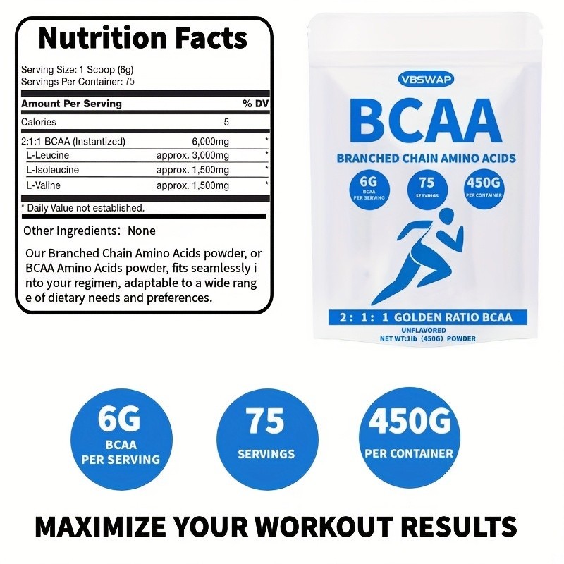 VBSWAP BCAA Powder 2:1:1 75 Servings Unflavored No Sugar Workout Recovery US