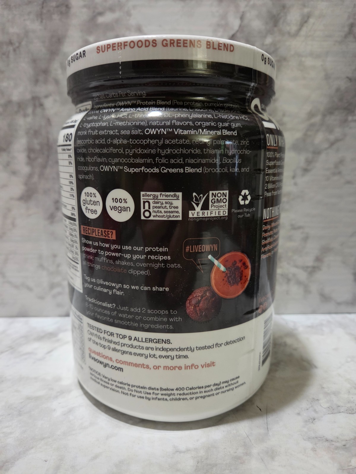OWYN 30g Plant Protein Powder Zero Sugar Chocolate 1.32 LB 9/2026