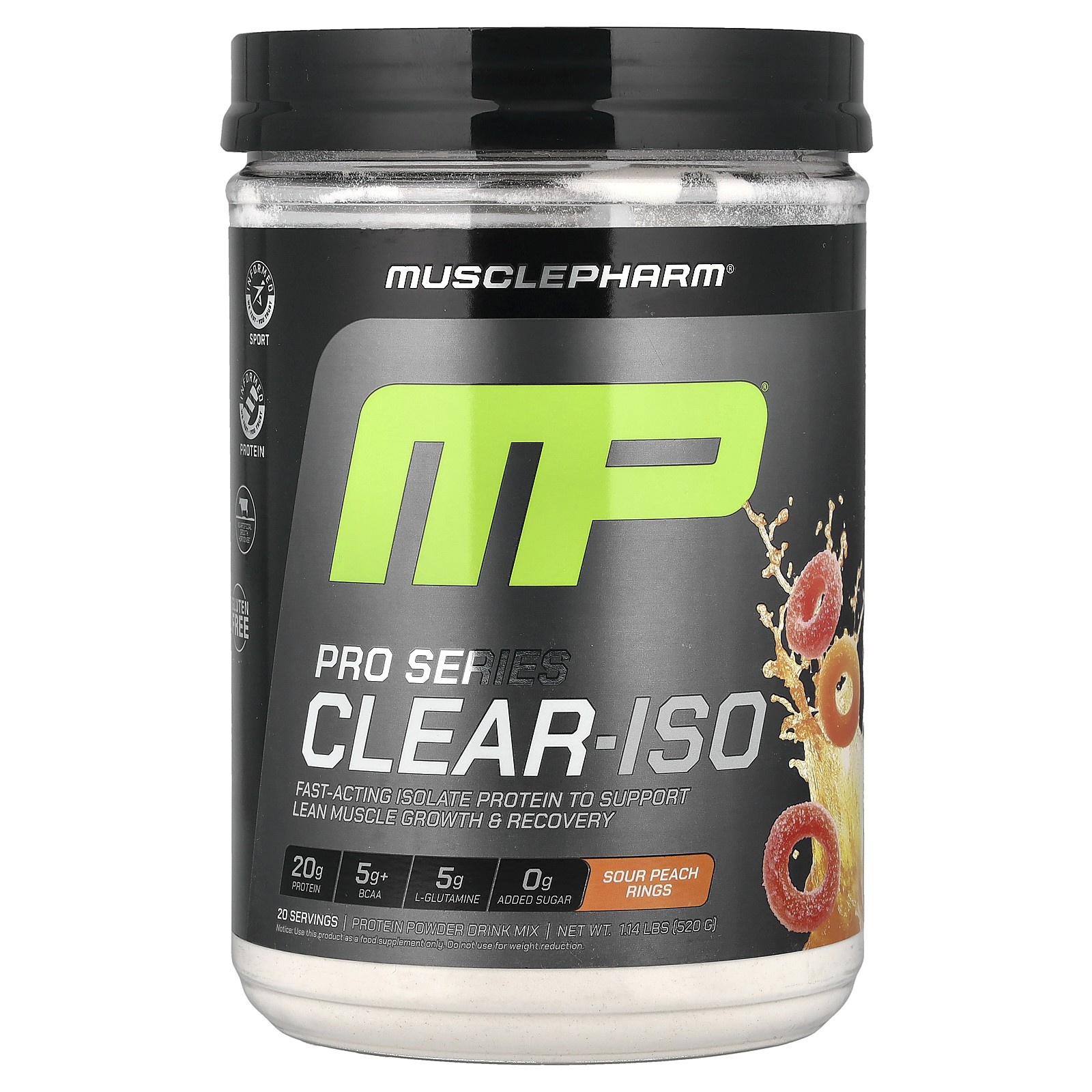 Pro Series Clear-ISO, Protein Powder Drink Mix, Sour Peach Rings, 1.14 lbs (520