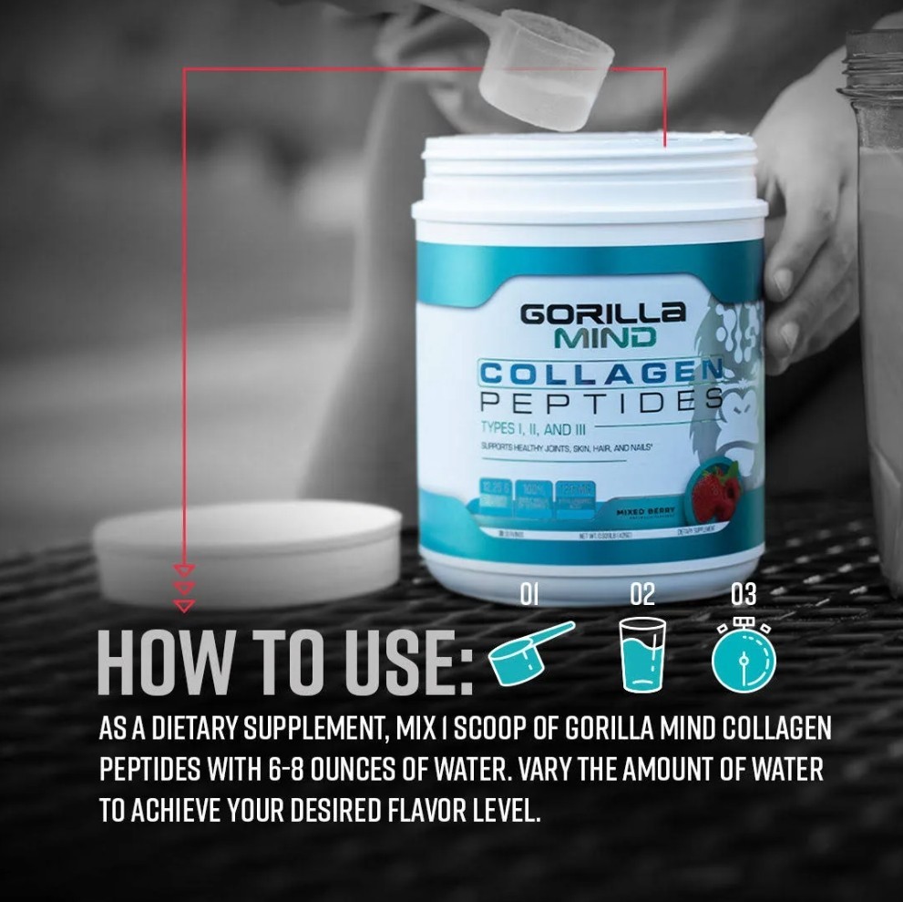 Gorilla Minds COLLAGEN PEPTIDES 1.5 lb (30 Serv) Na Blue Raspberry BEST BY 12/26