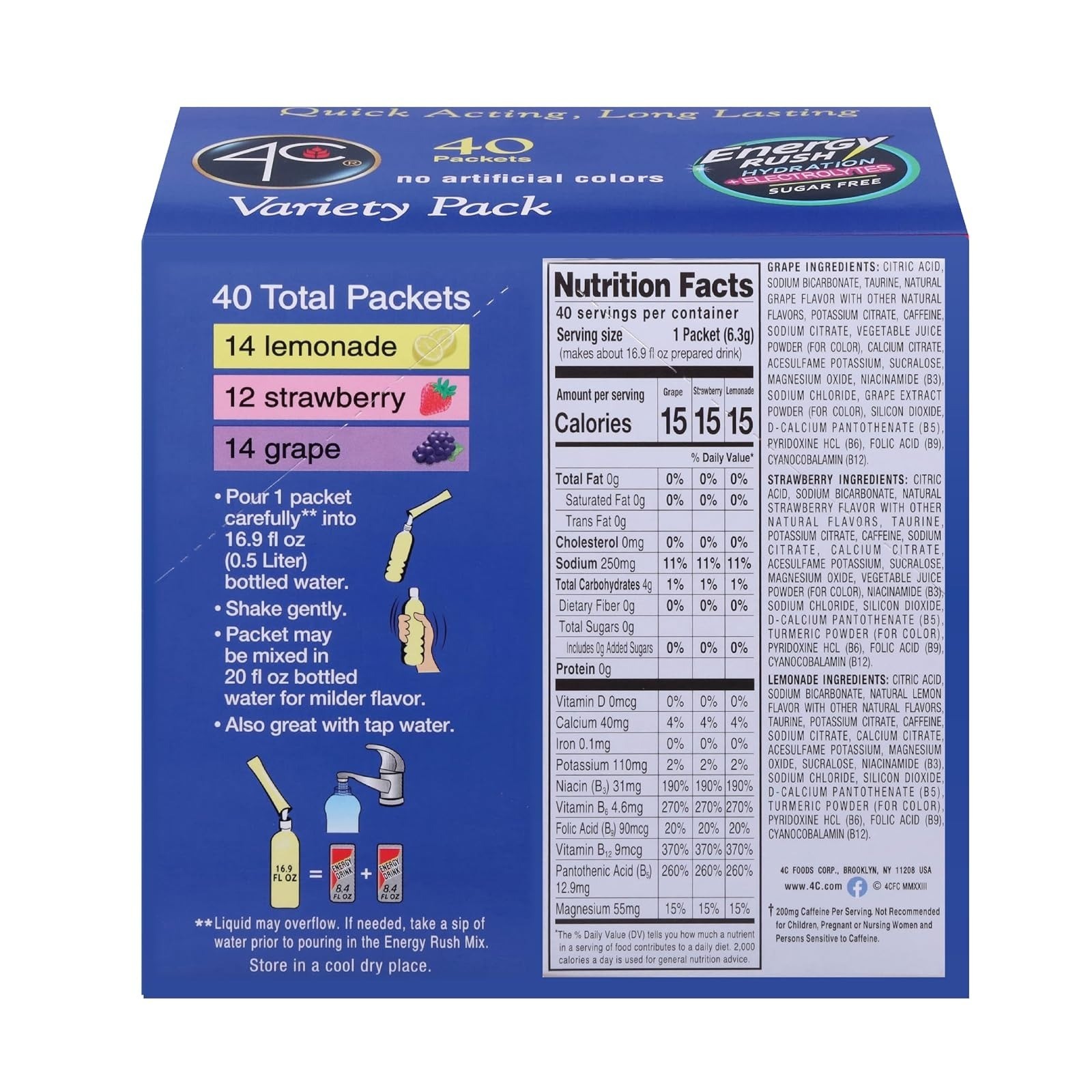 4C Energy Rush PSD with Electrolytes Variety Pack Stix – 40 Count