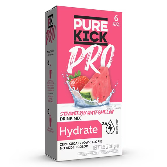Pure Kick Pro Strawberry Watermelon Hydration Electrolyte Powdered Drink Mix 6ct