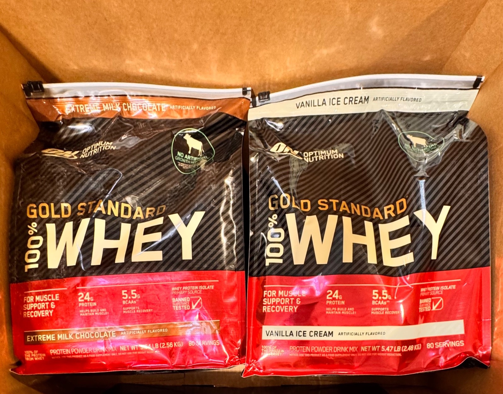 100% Whey Protein, Optimum Nutrition Gold Standard, 80 Servings, 24g Protein