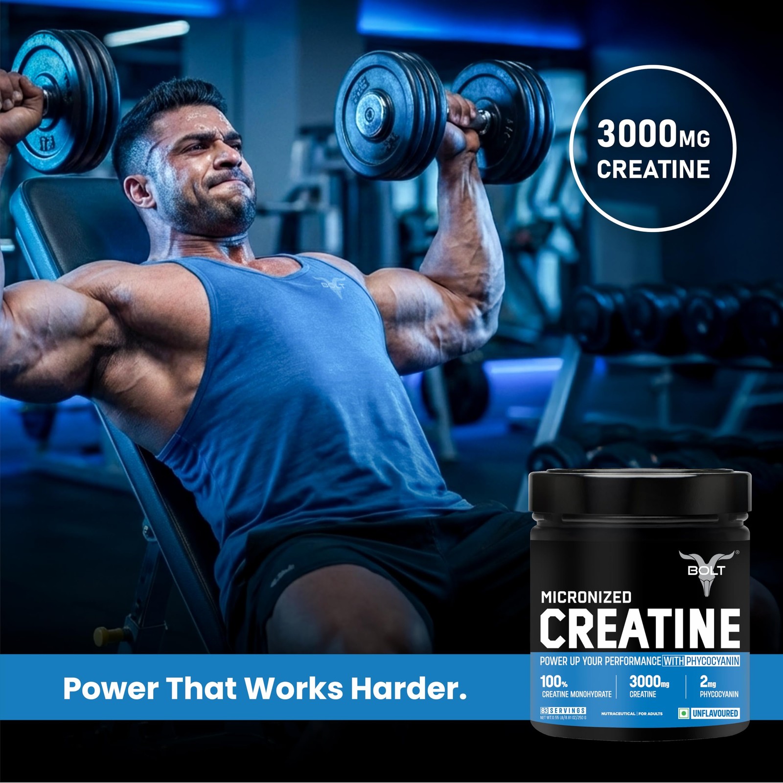 Bolt Creatine Monohydrate 250g | 83 Servings | Unflavoured
