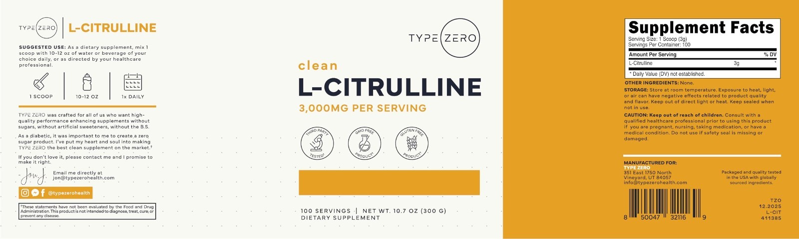 L-Citrulline Powder 3000mg – Pre Workout Supplement for Energy & Pump, 100 Servi