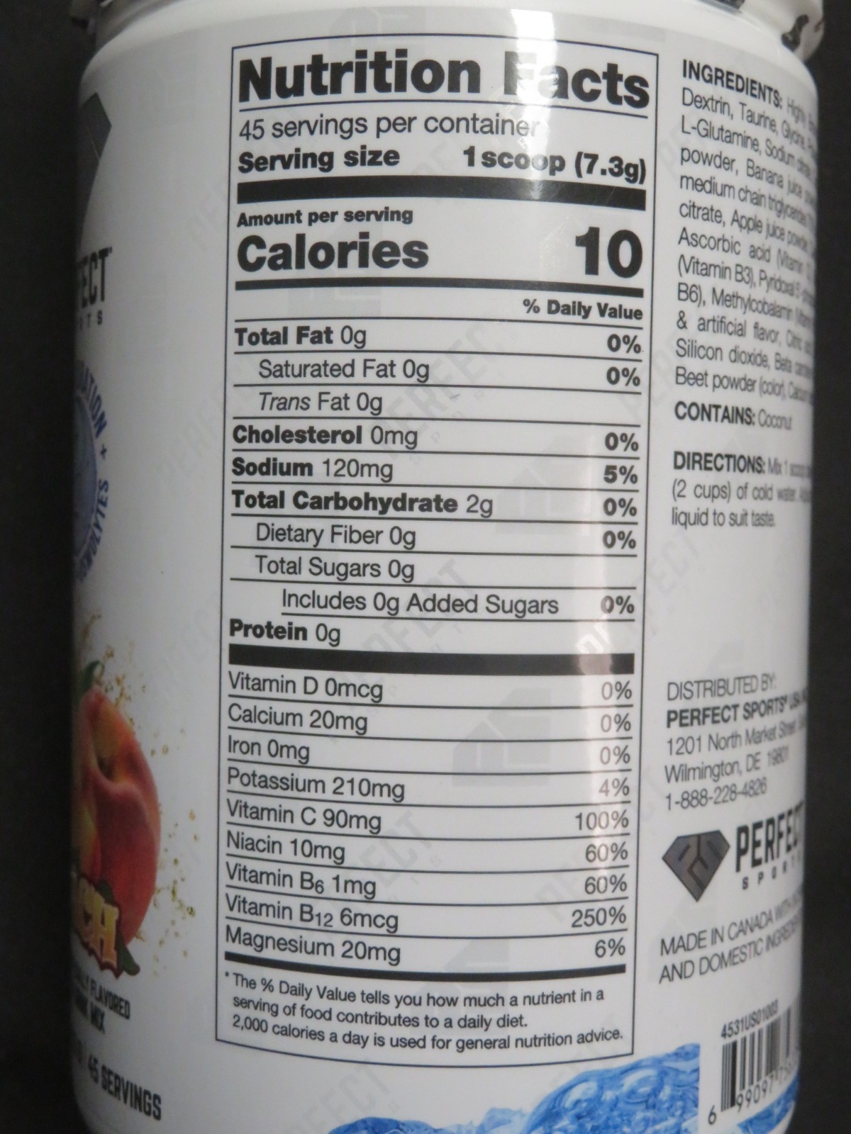 Perfect Sports Hydro Splash Hydration Drink Mix 11.7 Oz 45 Servings Peach Flavor