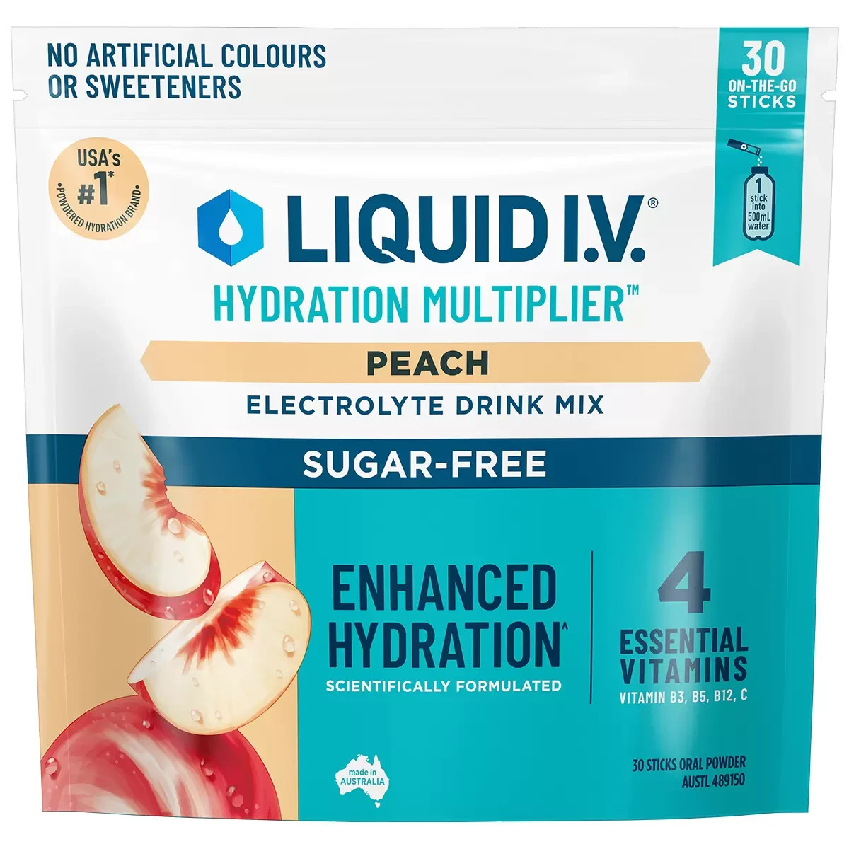 Liquid I.V. Hydration Multiplier Sugar Free Peach Electrolyte Drink Mix 30 Sache