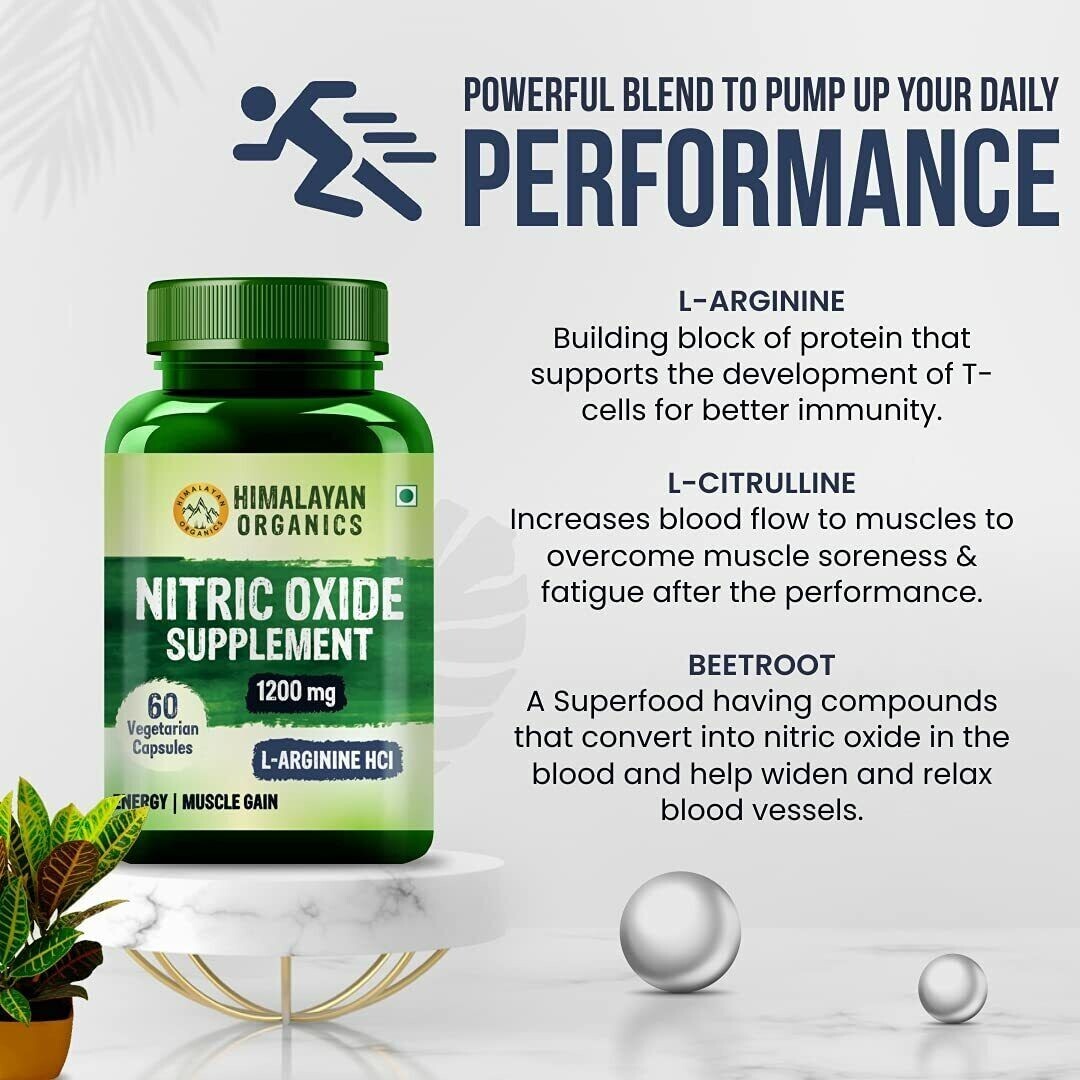 Himalayan Organics Nitric Oxide Supplement 1400mg 60 Capsules Free Shipping