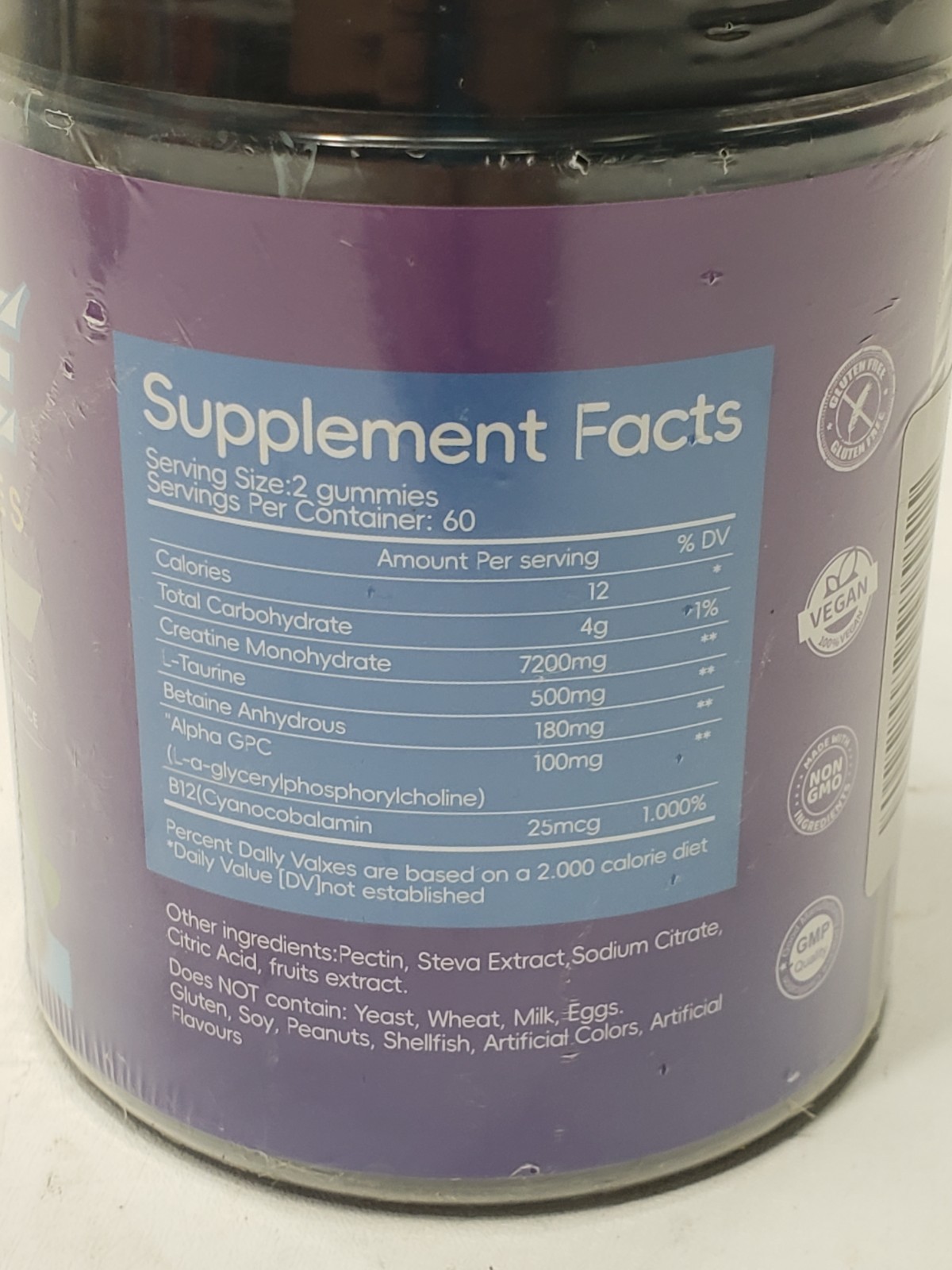 ASRFRQ Creatine Monohydrate Gummies 7200mg Blueberry Sealed Exp 10/09/2026