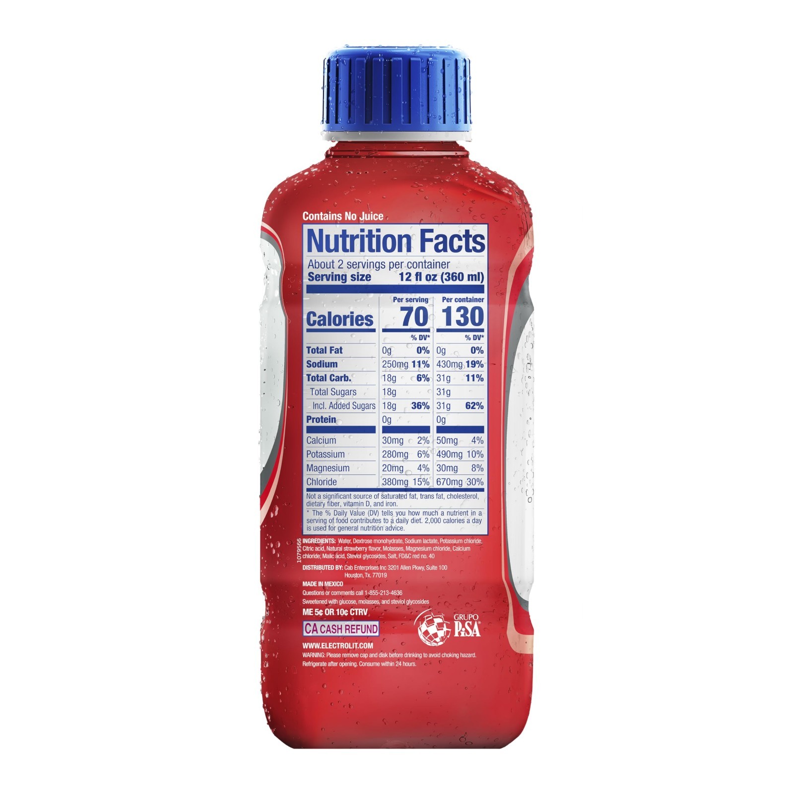 Electrolyte Drink Mix, Strawberry Flavor, Hydration Beverage, 21 Fl Oz, 12 Pack