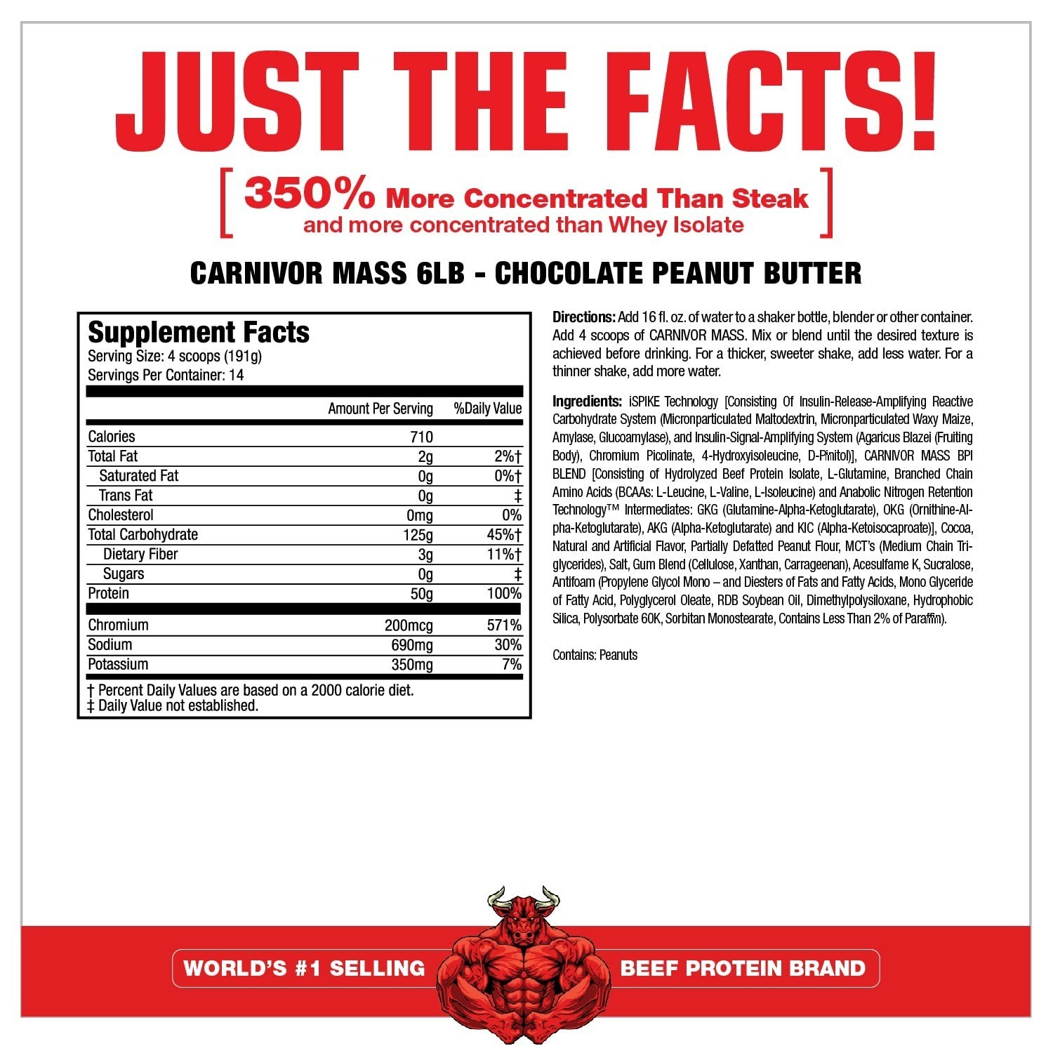 CARNIVOR Mass Gainer Beef Protein Isolate Shake 50g Protein 125g Carbs