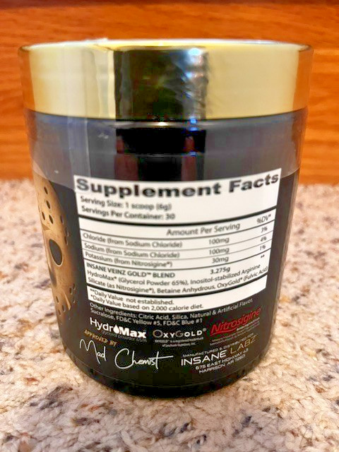 Insane Labz Veinz Non Stimulant Preworkout Pump Powder Nitric Oxide Booster