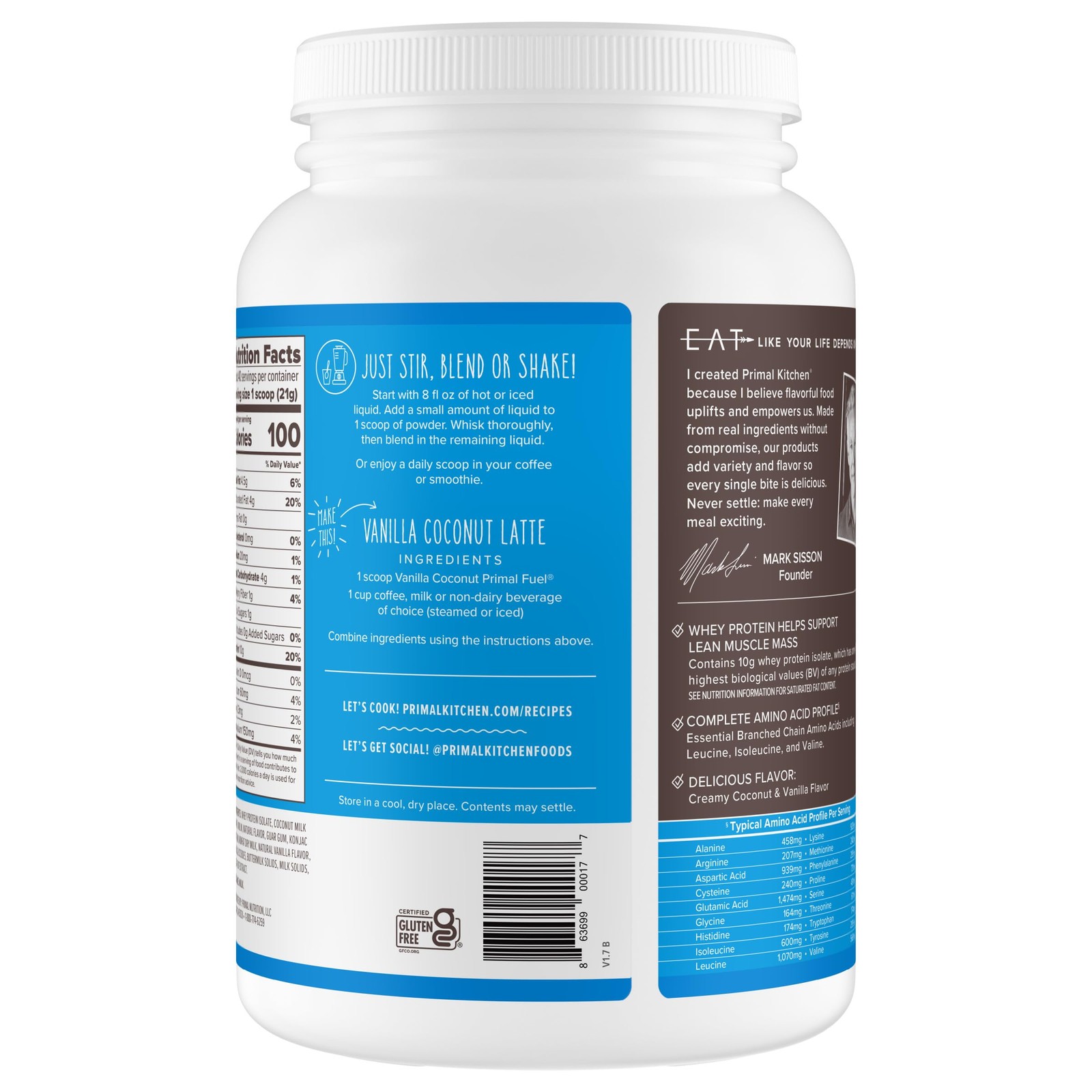 Primal Kitchen Primal Fuel Vanilla Coconut Whey Protein Drink Mix, Gluten and…