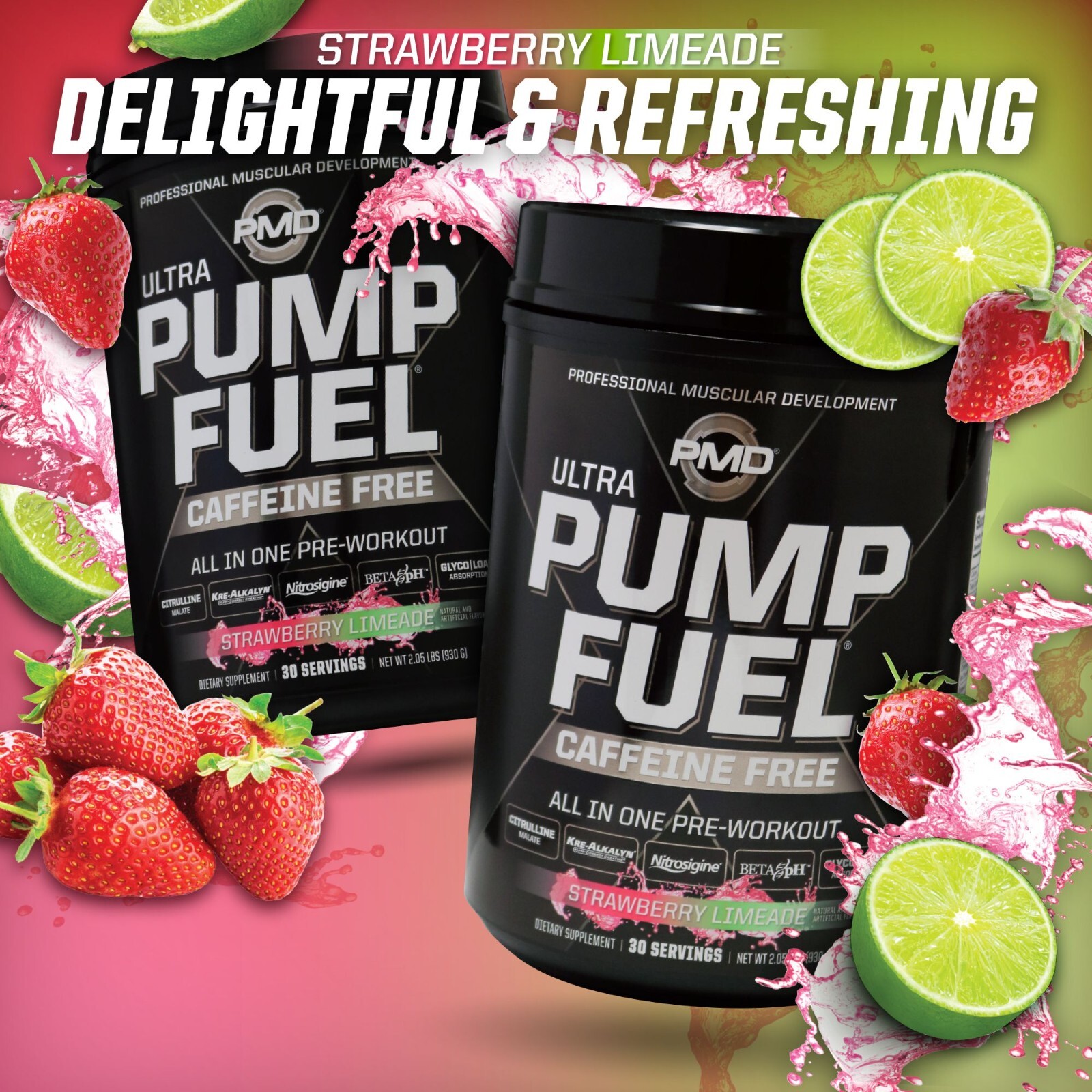 PMD SPORTS PUMP FUEL ULTRA-CAFFEINE FREE – STRAWBERRY LIMEADE (30 servings)