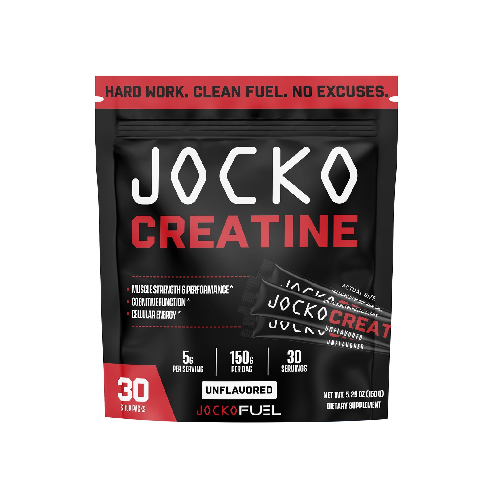 Jocko Fuel Creatine Monohydrate Stick Packs – Pure 30 Servings (Pack of 1)