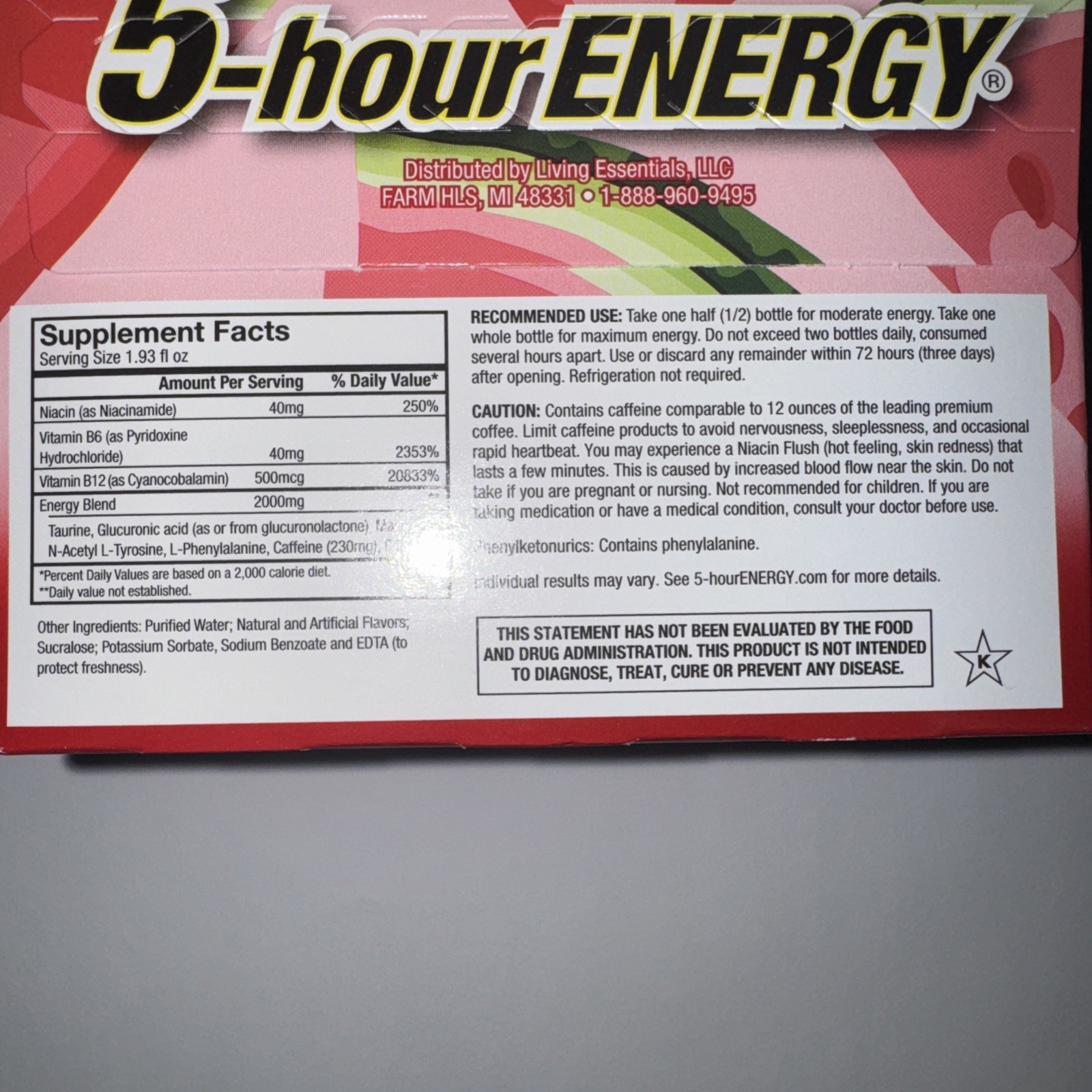 6 Pack Of Watermelon Flavor Extra Strength 5-hour ENERGY Shots Exp 01/2027