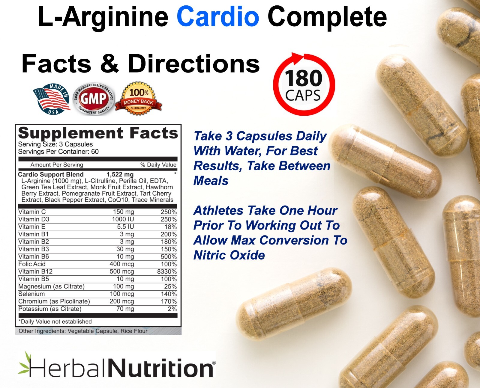 Two Pack Cardio Complete Nitric Oxide Booster 180 Caps Multi-Ingredient Formula!