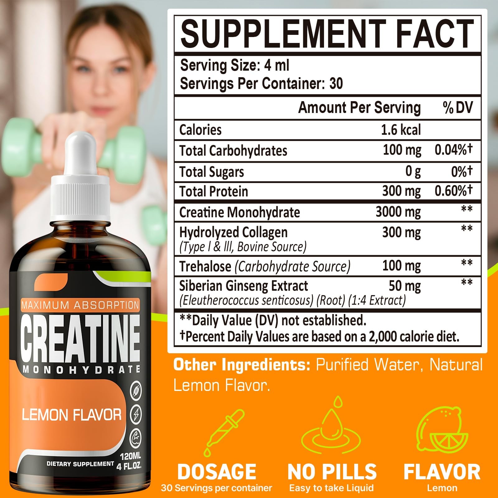 Creatine Monohydrate, Liquid for Muscle Mass, 4 Fl Oz (Pack of 1)