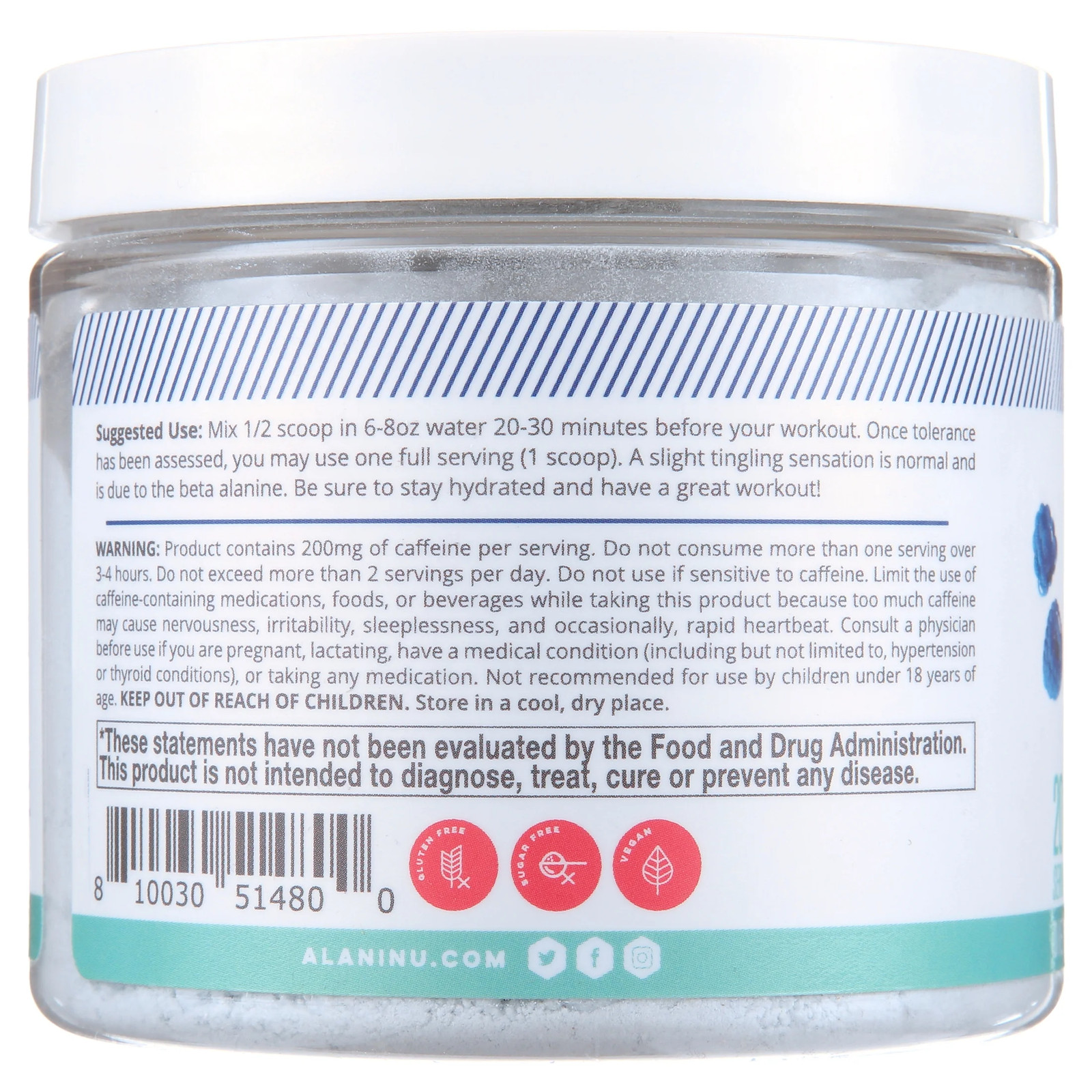 Pre-Workout Powder, Blue Slush, 20 Servings, 200Mg Caffeine