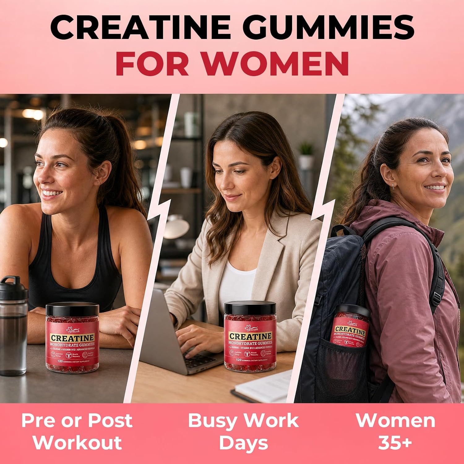 Creatine Gummies for Women 5G Creatine Gummies, Sugar Free Raspberry Flavor – Su