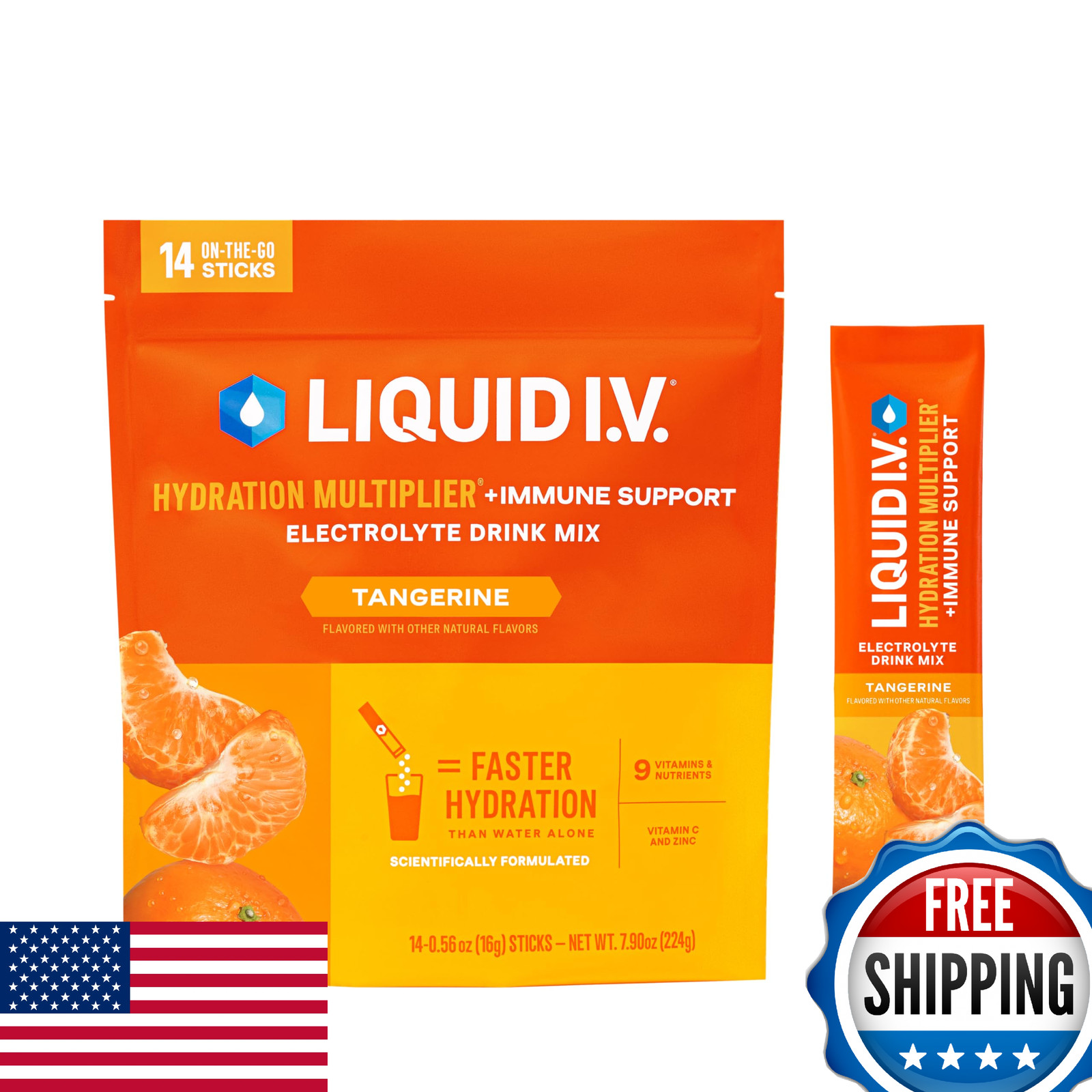 Liquid I.V. Hydration Multiplier +Immune Support – Tangerine (14 Servings)