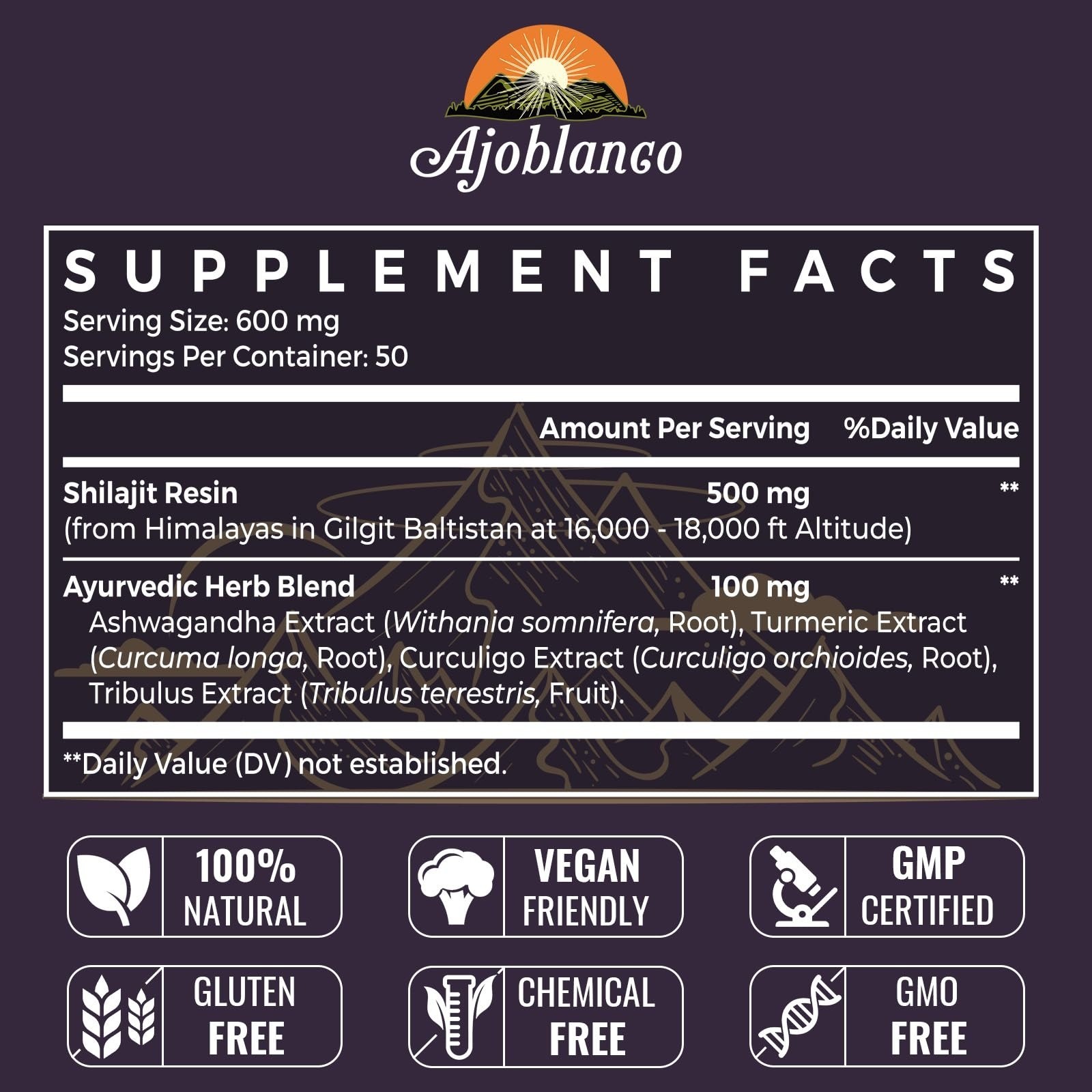 Ajoblanco 600mg Shilajit Pure Himalayan Organic Resin – Energy & Immunity
