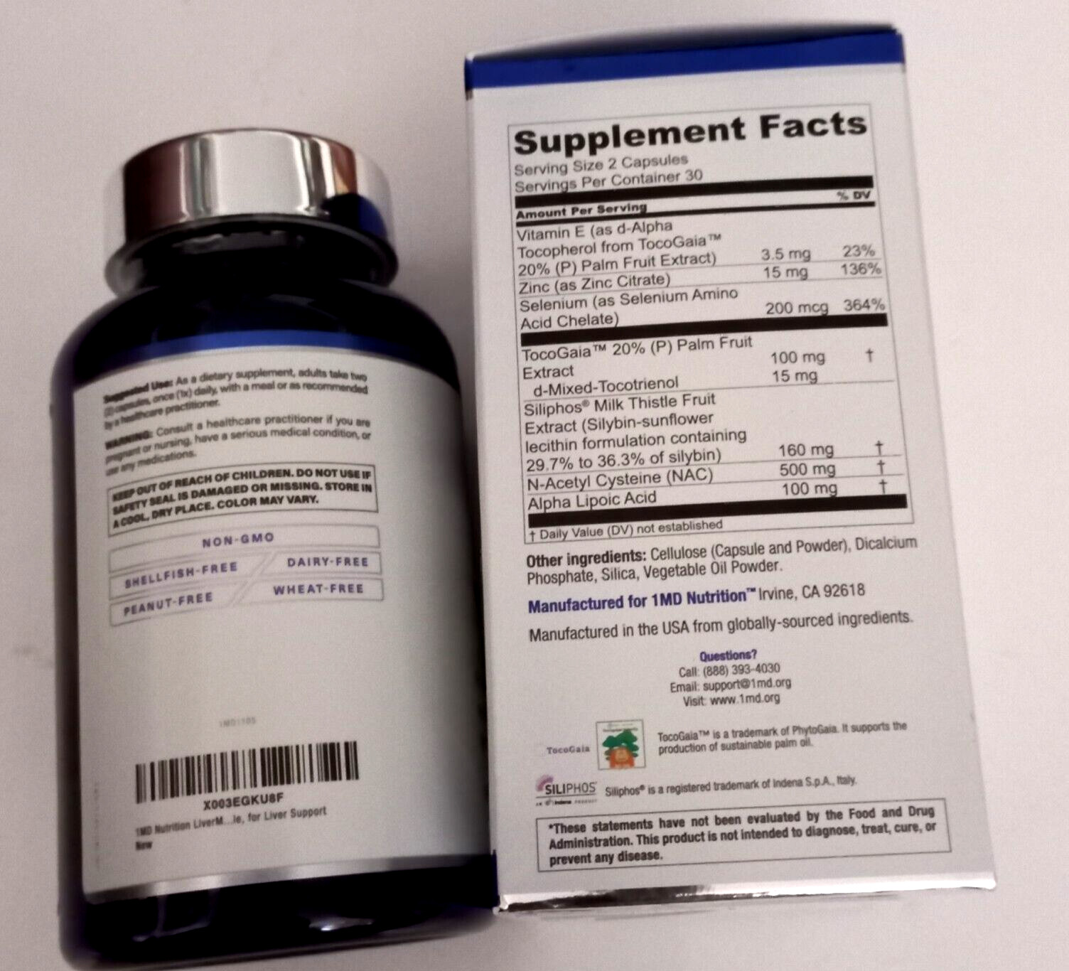 1MD LiverMD Liver Support Supplement Siliphos Milk Thistle Extract EXP 07/2026