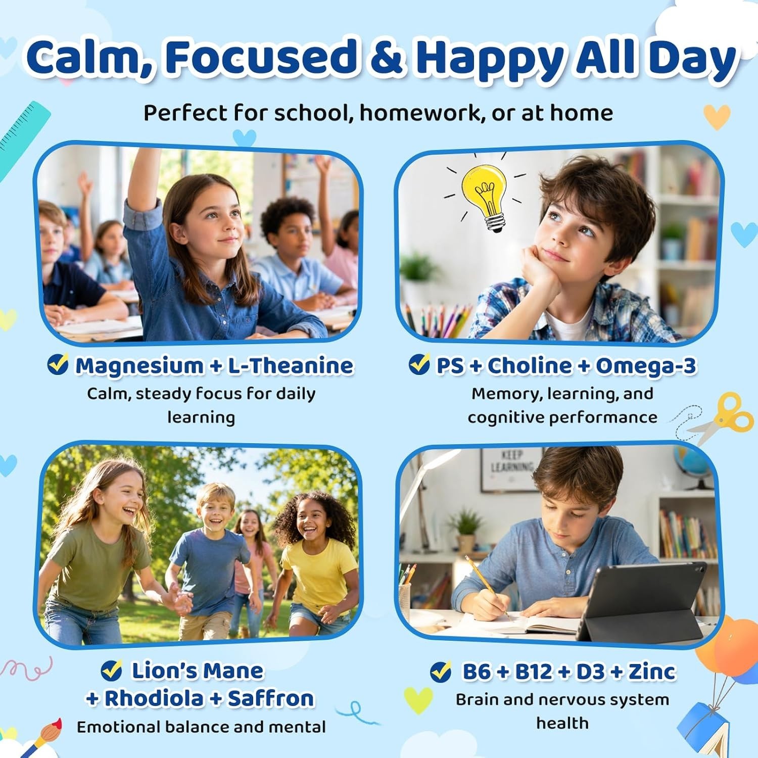 Kids Focus & Memory Gummies with Magnesium Glycinate, Phosphatidylserine