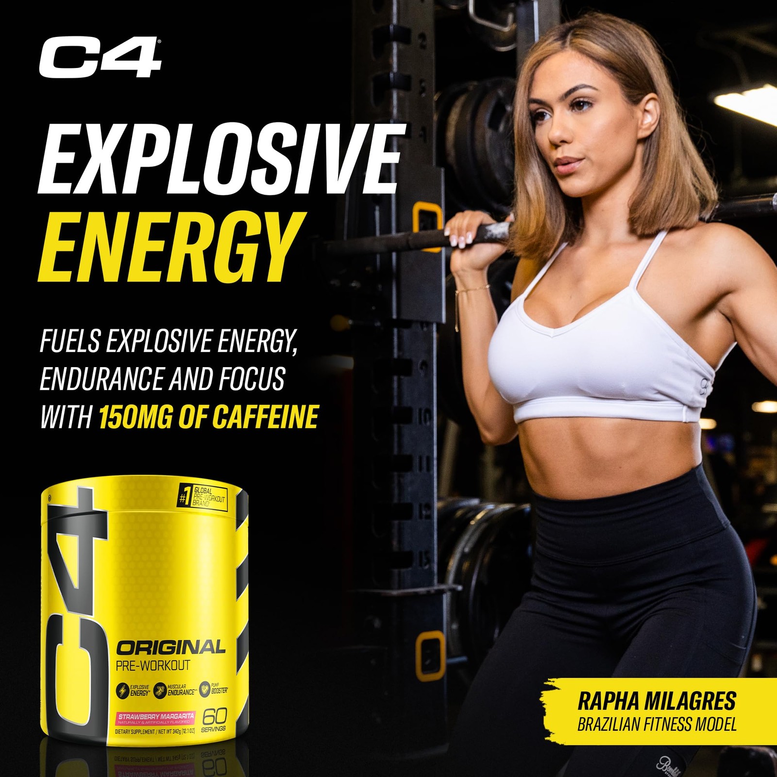 Pre Workout Powder Strawberry Margarita 150mg Caffeine Beta Alanine 60 Servings