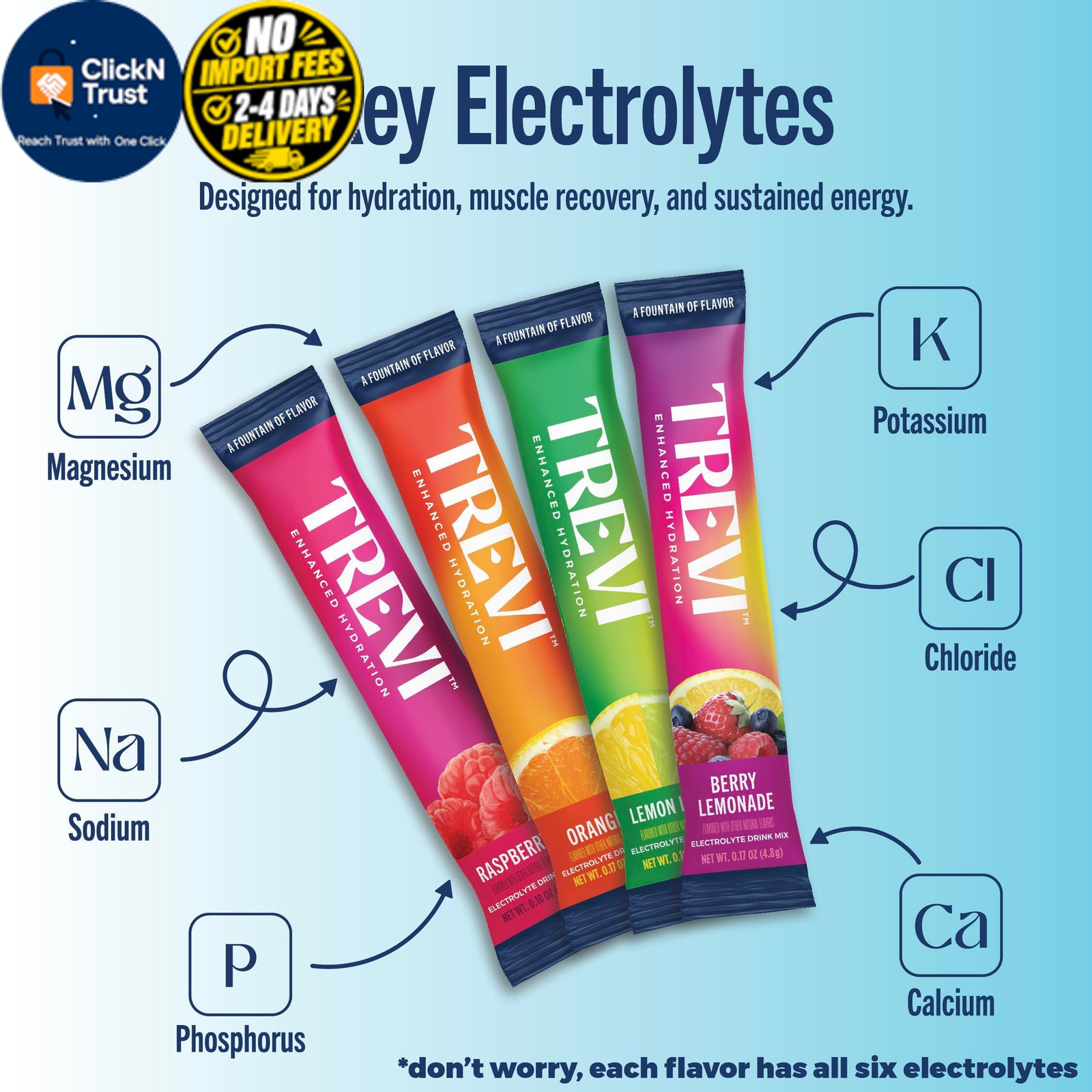 TREVI Electrolytes Powder Packets, Sugar Free Hydration, Classic 8 8 Servings