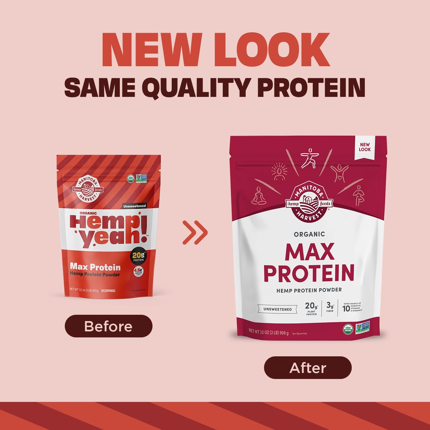 Hemp Protein Powder, Organic, Unsweetened, 32oz – 20g Protein per 30g Serving