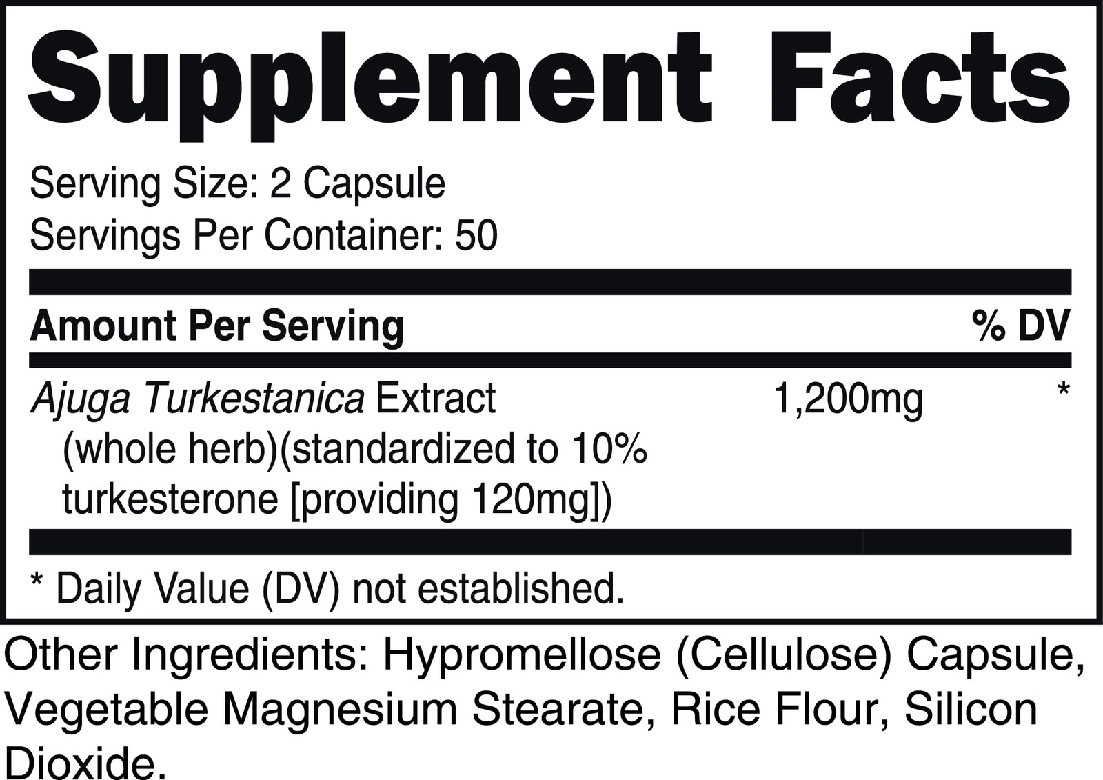 Bucked Up Turkesterone 1200mg Ajuga Turkestanica Extract 100 Capsules 50 serving