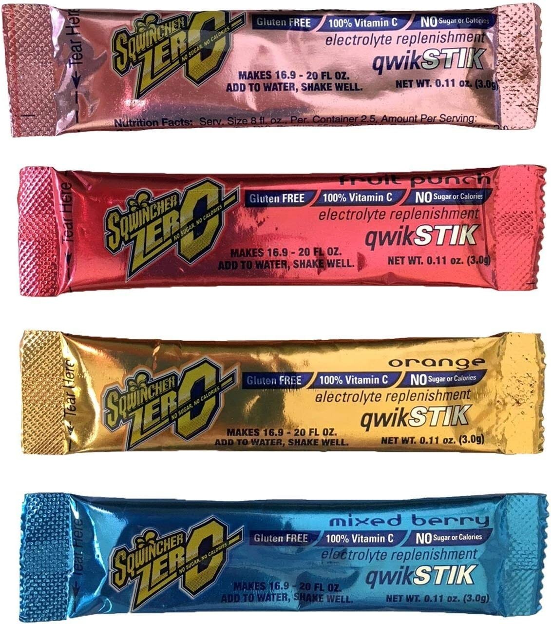Sqwincher ZERO Sugar Free Electrolyte Powder Beverage MIXED Qwik Stik 4 Pk/Tubes
