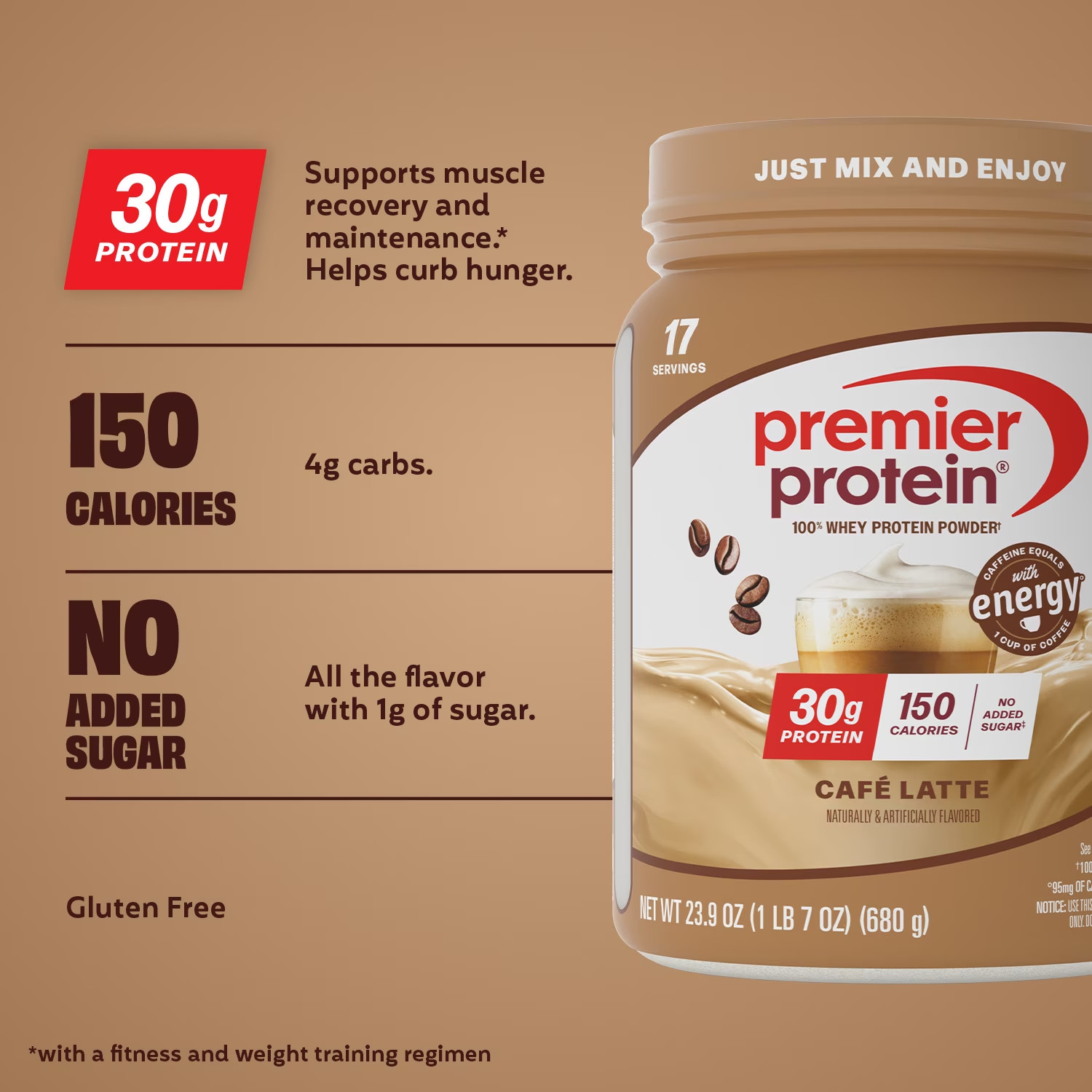 2 pack Premier Protein 100% Whey Protein Powder Café Latte, 30g Protein, 23.9 oz