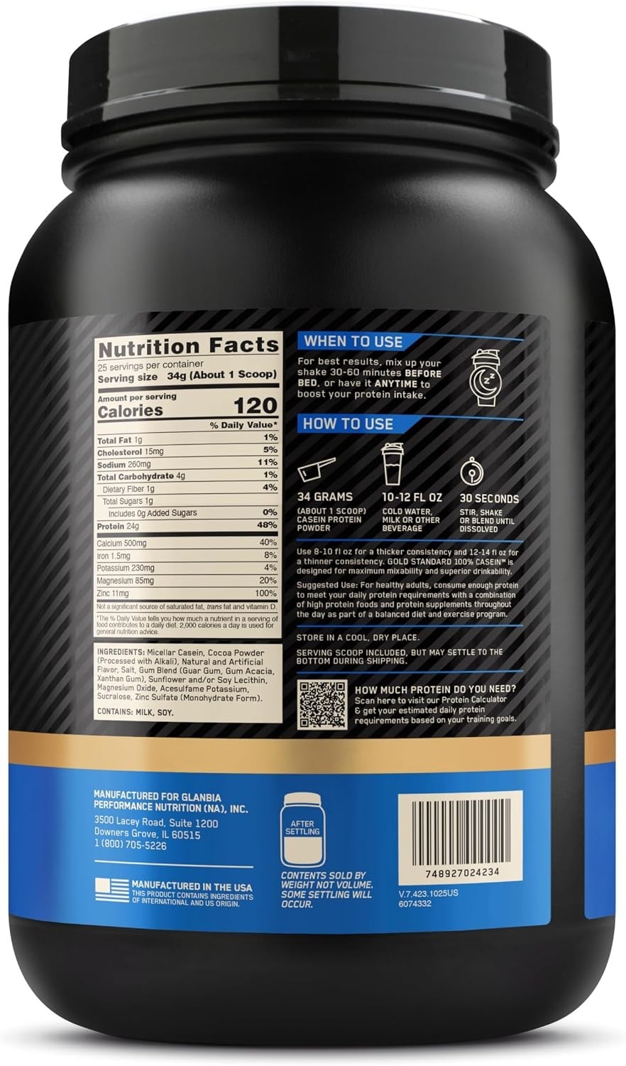 Optimum Nutrition Gold Standard 100% Micellar Casein Protein Powder 2 Lb