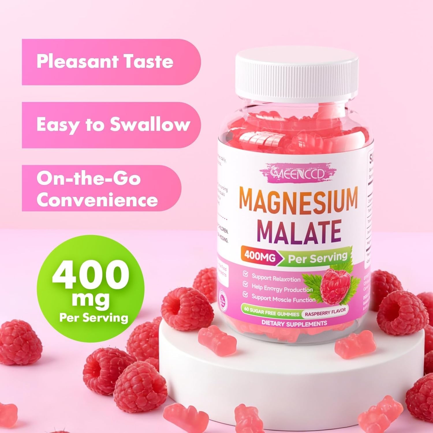 Magnesium Malate Gummies Magnesium 400 mg High Absorption Magnesium Mineral 60ct