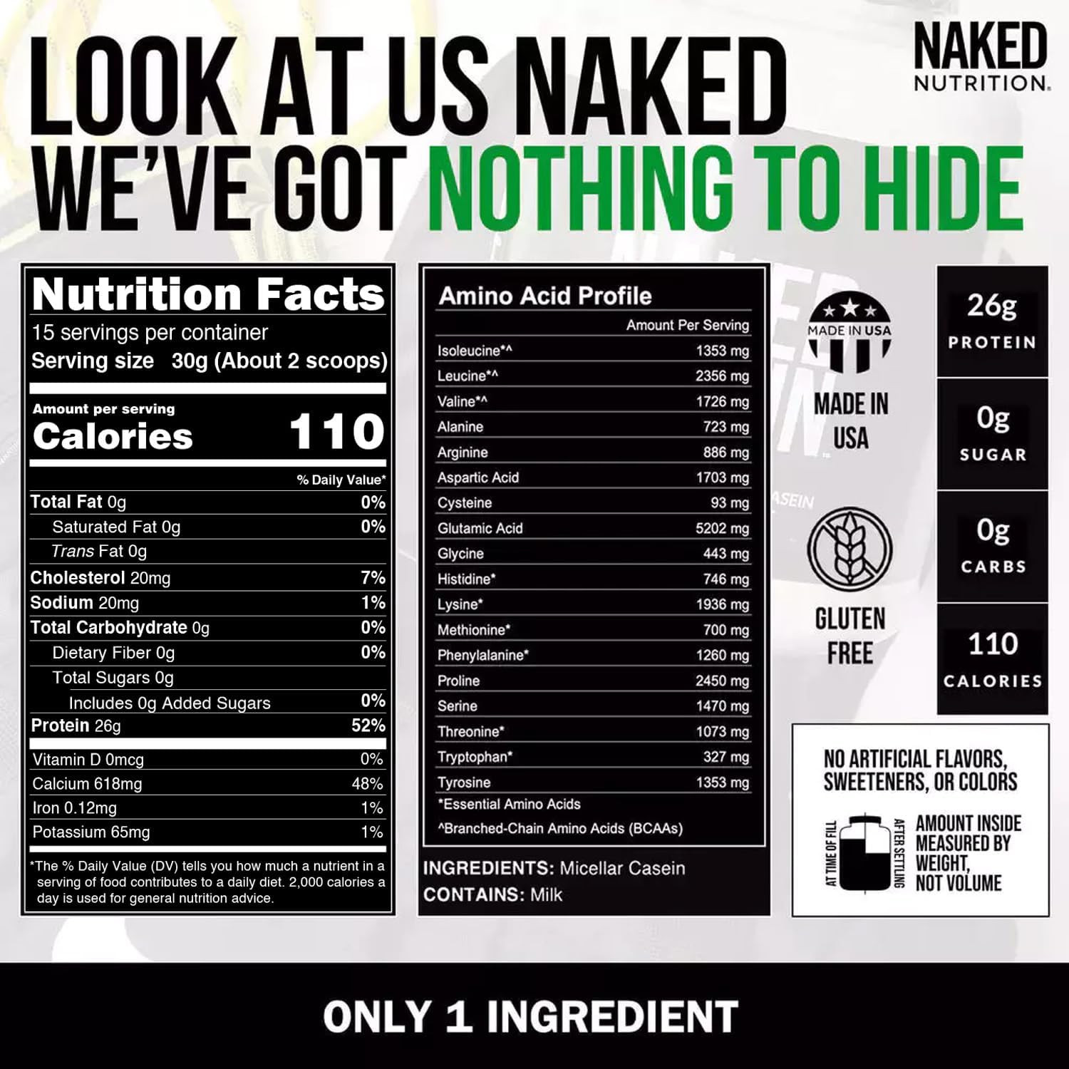 Naked Casein – 1Lb Micellar Protein – Bulk, 1 Pound (Pack of 1)