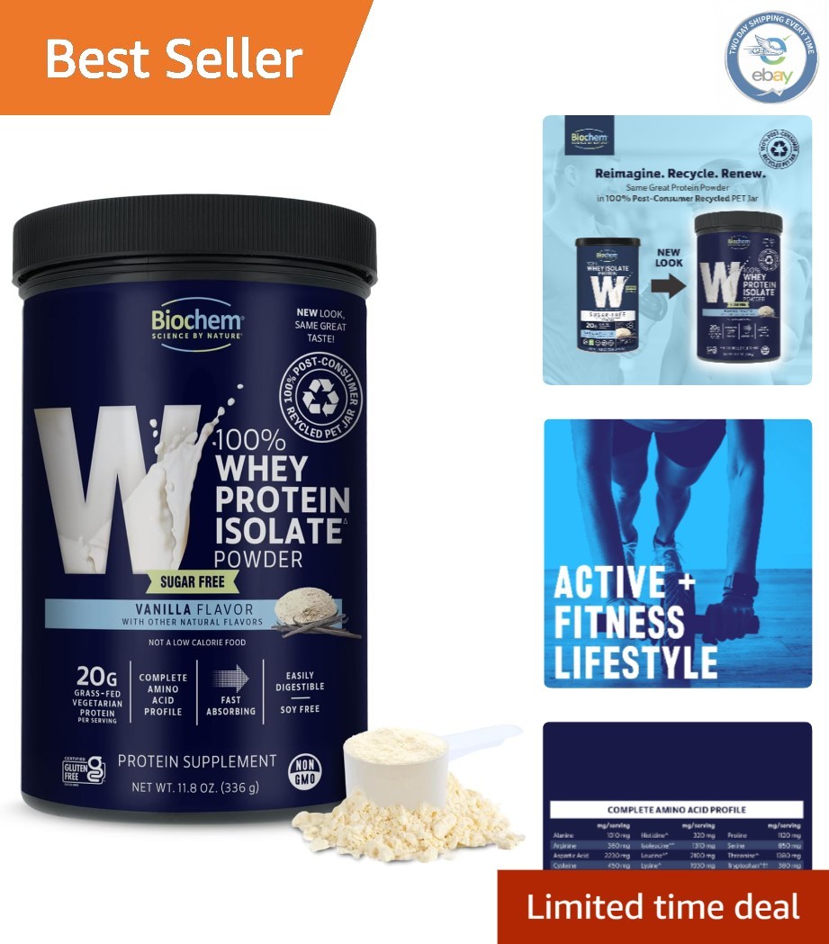 Grass-Fed 100% Whey Protein Powder, Sugar-Free Vanilla for Optimal Muscle Gain