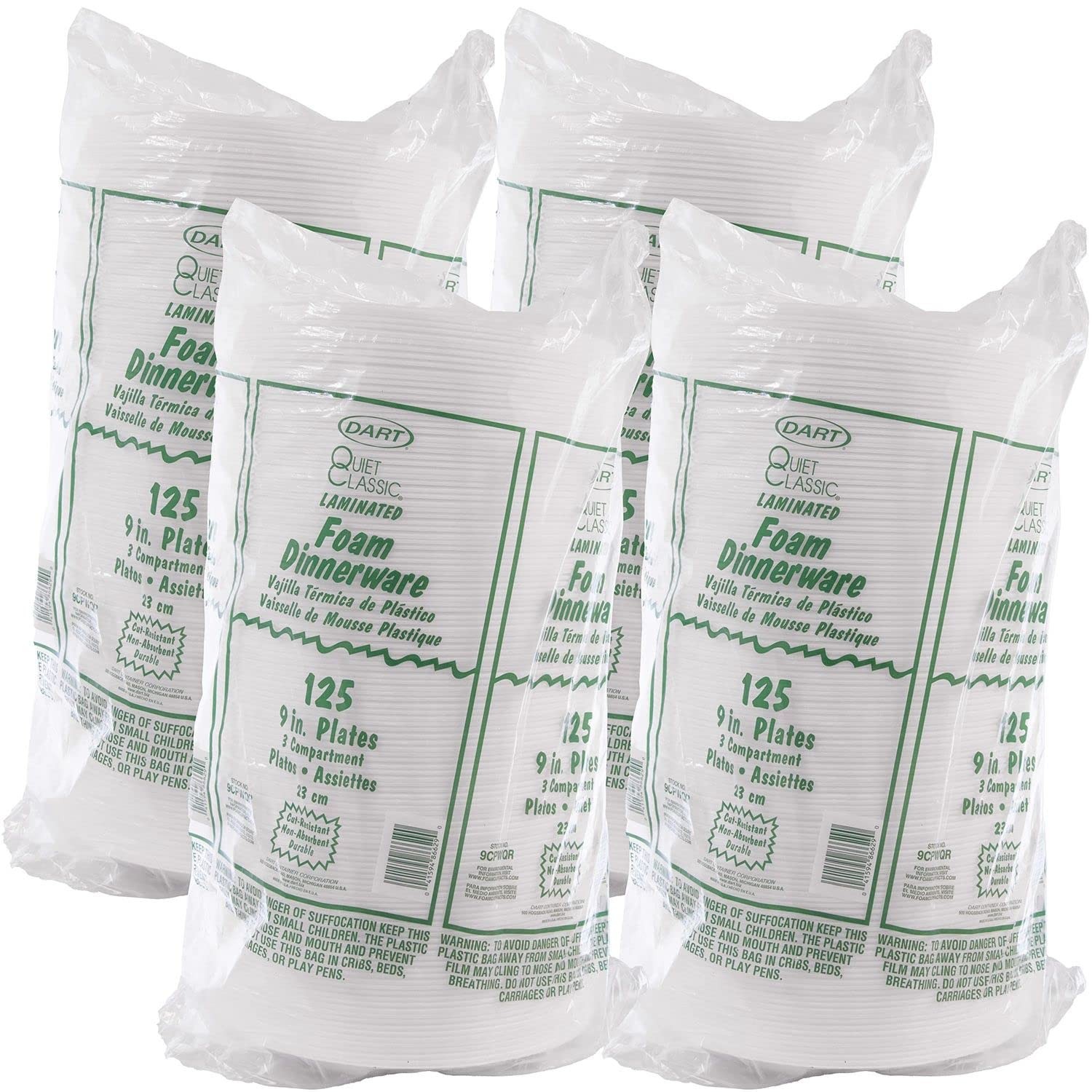 9CPWCR 9 in White Unlaminated Foam 3 Comp Plate (Case of 500)