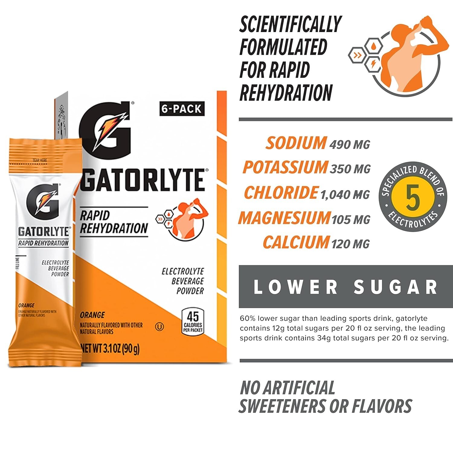 Gatorlyte Rapid Rehydration Electrolyte Beverage, Orange, Lower Sugar, Specia…