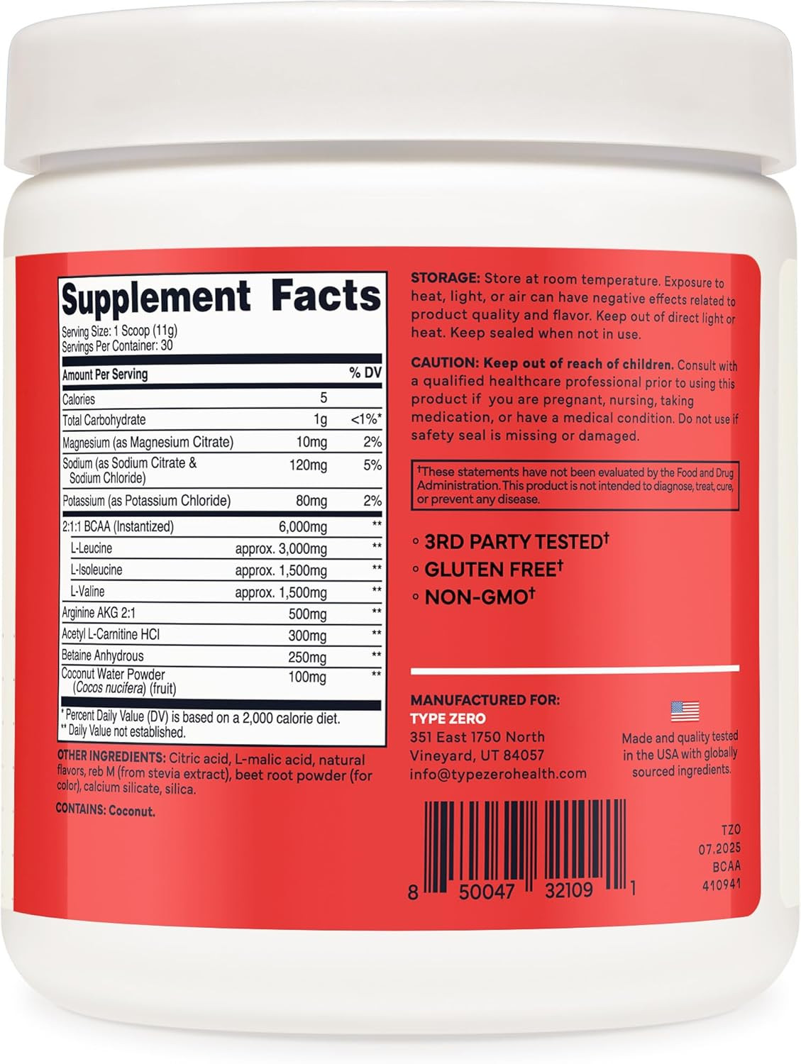 Ultra Clean Vegan BCAA Powder + Electrolytes (Tropical Fruit Punch | 6G) 2:1:1 S