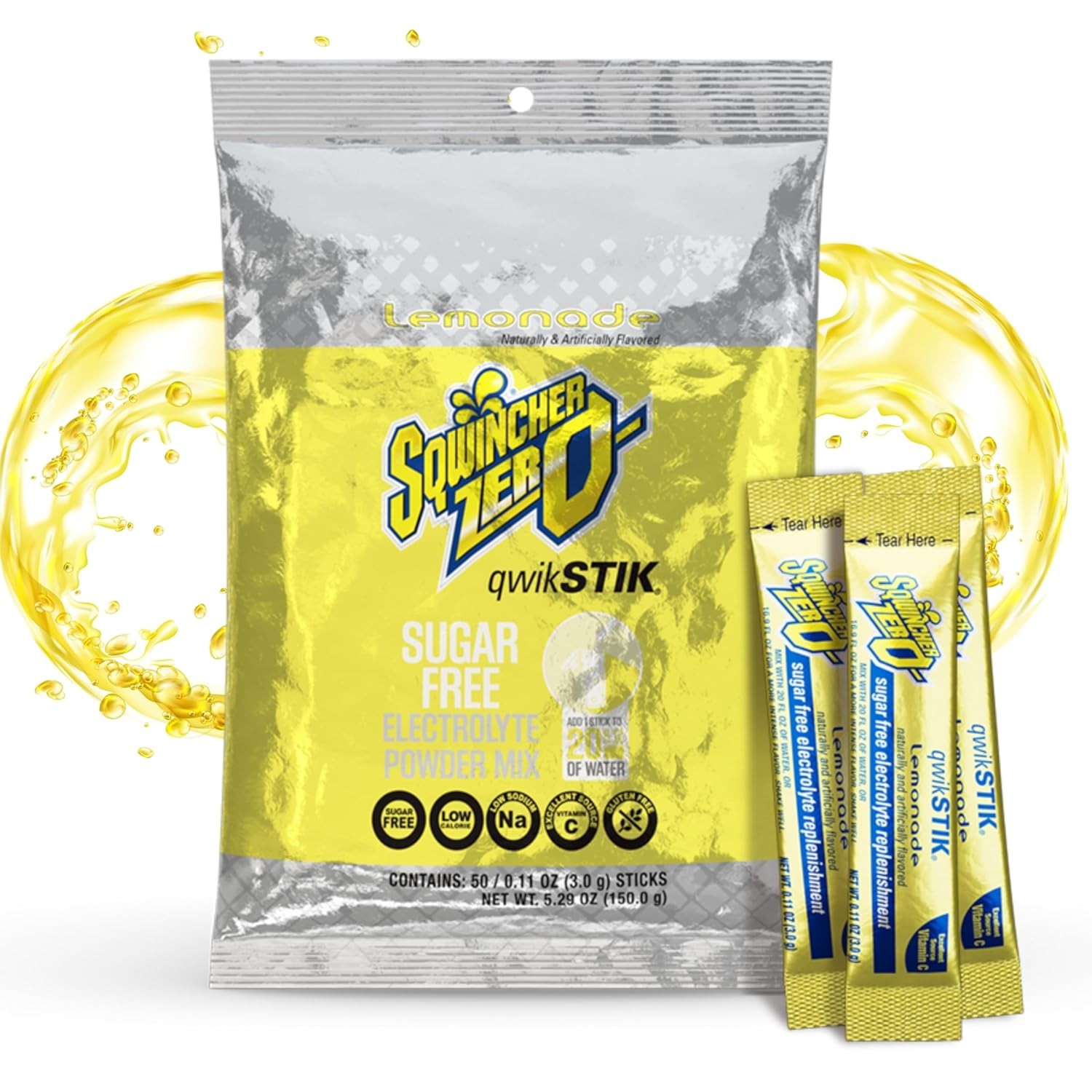 Sqwincher Zero Qwik Stik, Lemonade, Sugar Free, Low Calorie, Sodium…