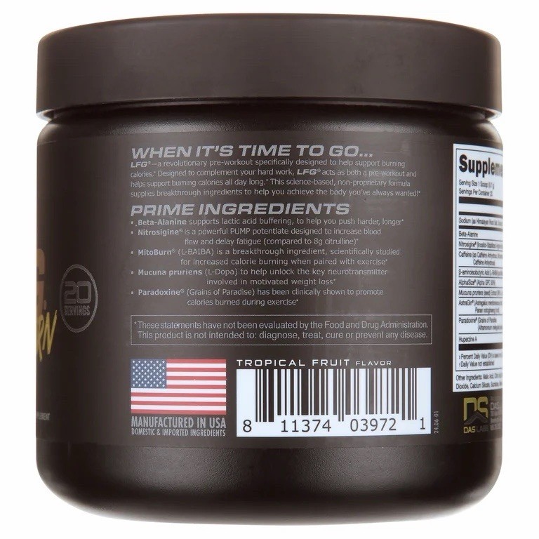 Bucked Up LFG Pre Workout 6.8 oz. 20 servings Tropical Flavor Exp 4/2027