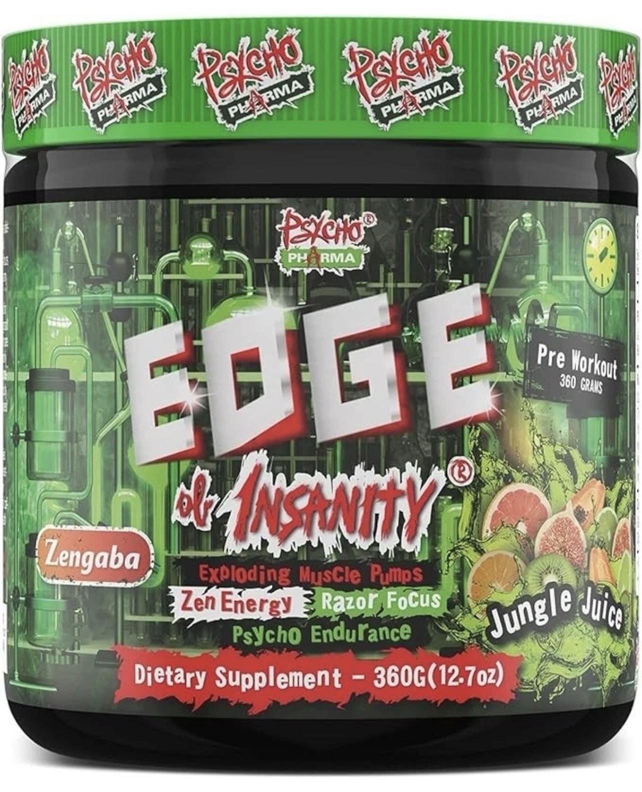 Psycho Pharma EDGE OF INSANITY 25 Serving Pre-Workout Powder Extra Kick FRESH