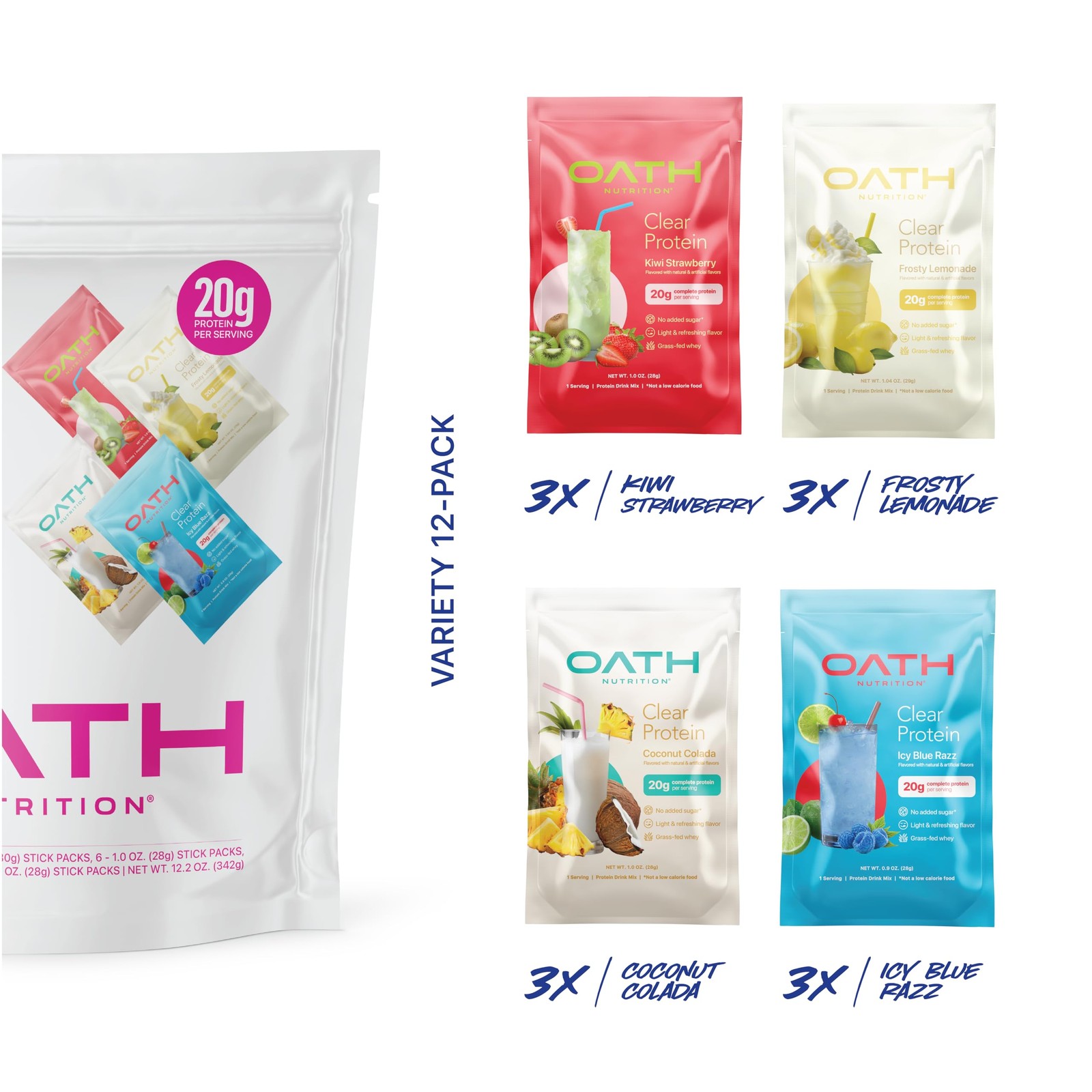 Oath Nutrition Clear Whey Isolate Protein Powder Variety Pack, 12 Pack