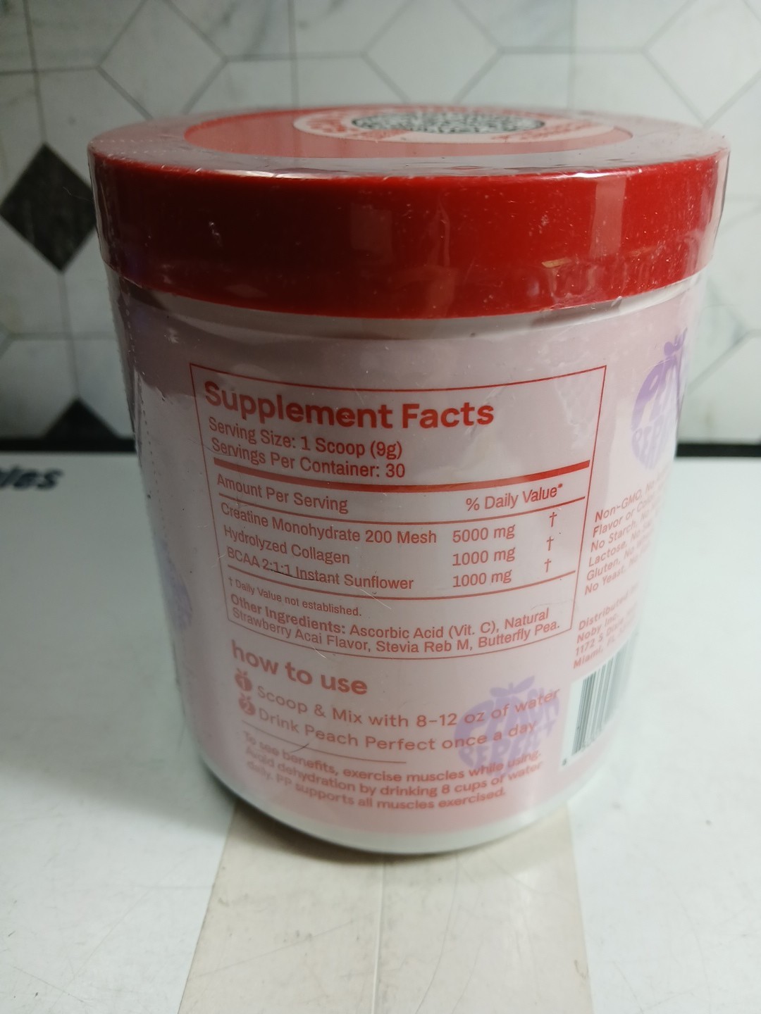 Peach Perfect Creatine Monohydrate Powder Glute Builder Strawberry Açaí Exp 6/27