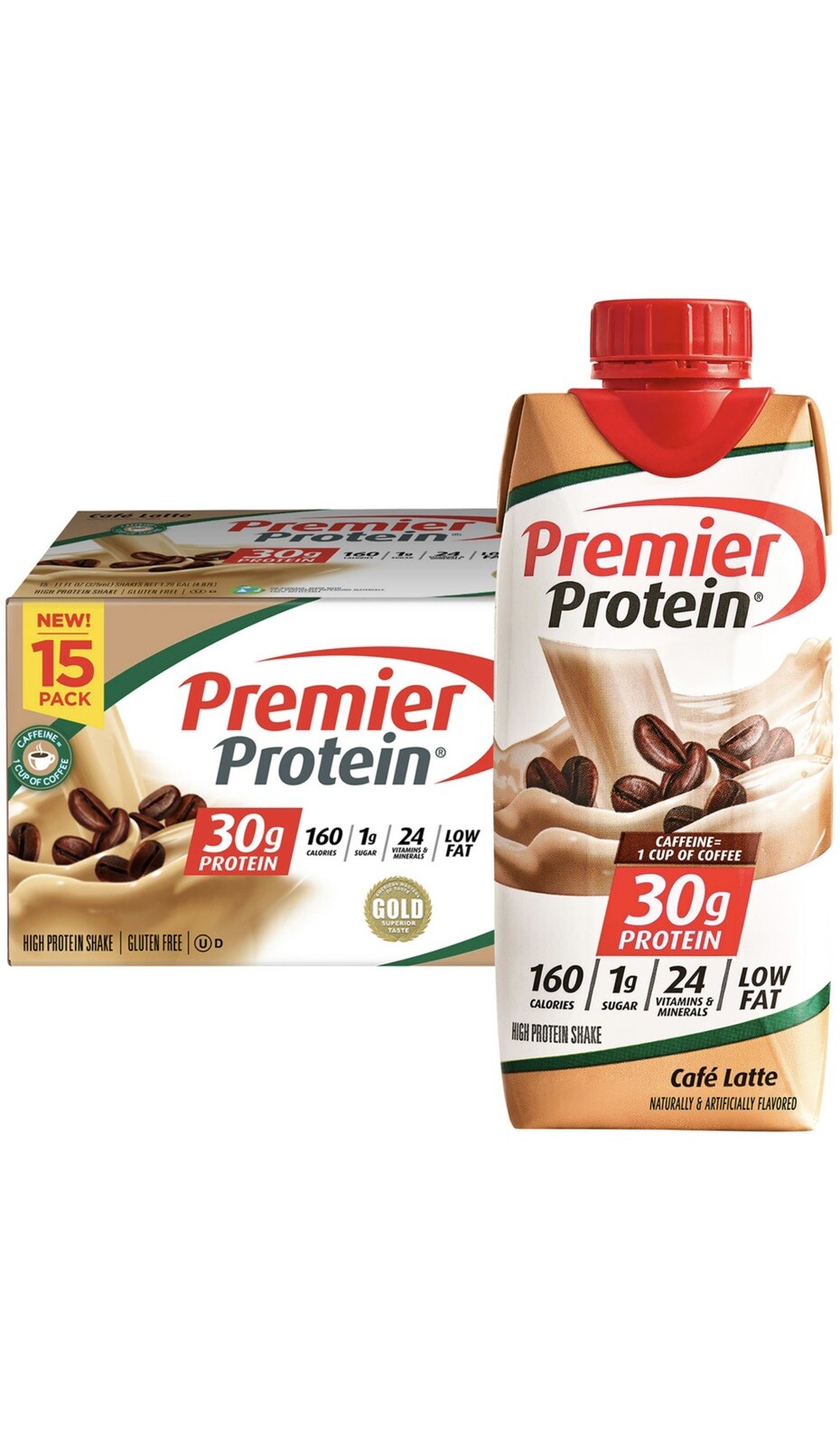 Premier Protein 30g High Protein Shake, Café Latte (11 fl. oz., 15 pk.)